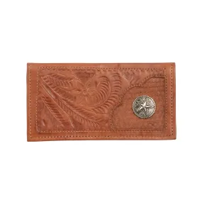 American West Mens Handcrafted Medium Brown Leather Bifold Wallet