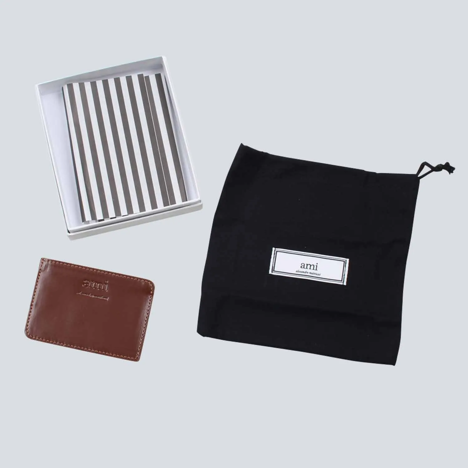 AMI - Smooth Leather Card Holder - Cognac