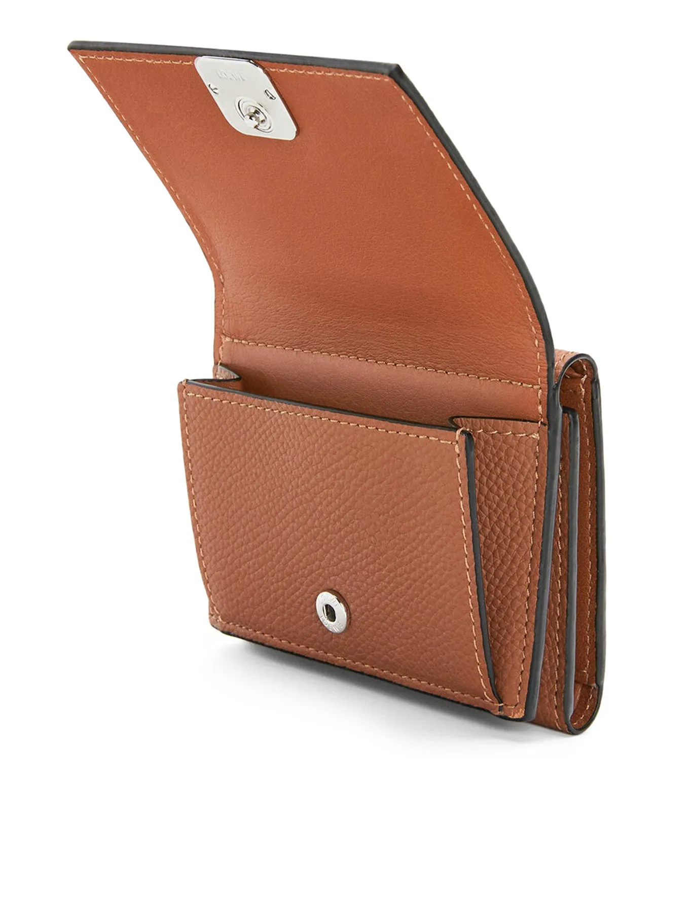 Anagram trifold wallet in pebble grain calfskin