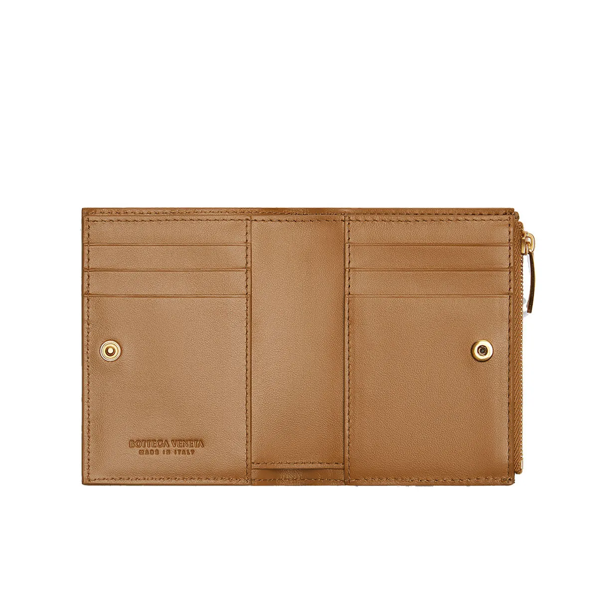 Bi-Fold Zip Wallet Intrecciato, Caramel