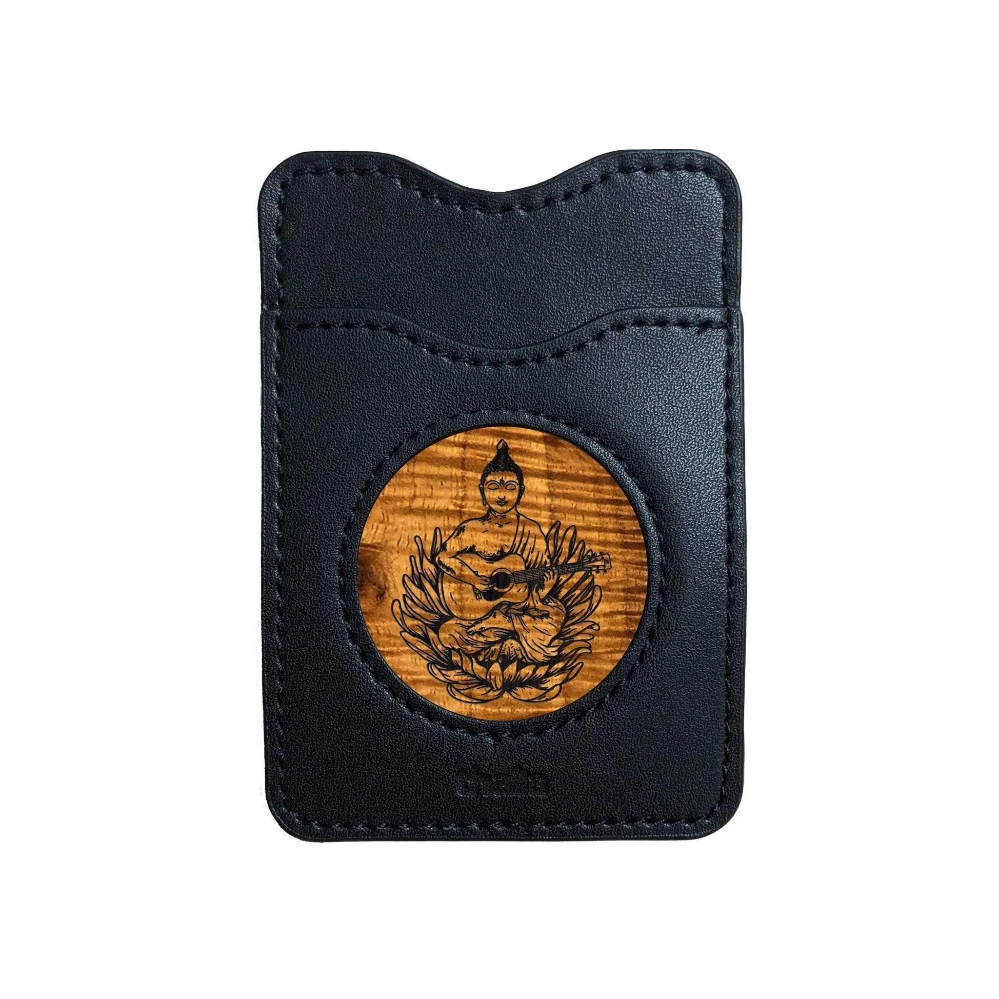 Buddha Playing OM Guitar Engraving | Leather Phone Wallet