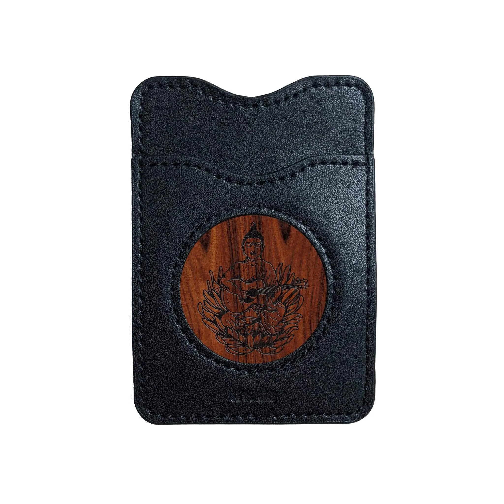 Buddha Playing OM Guitar Engraving | Leather Phone Wallet