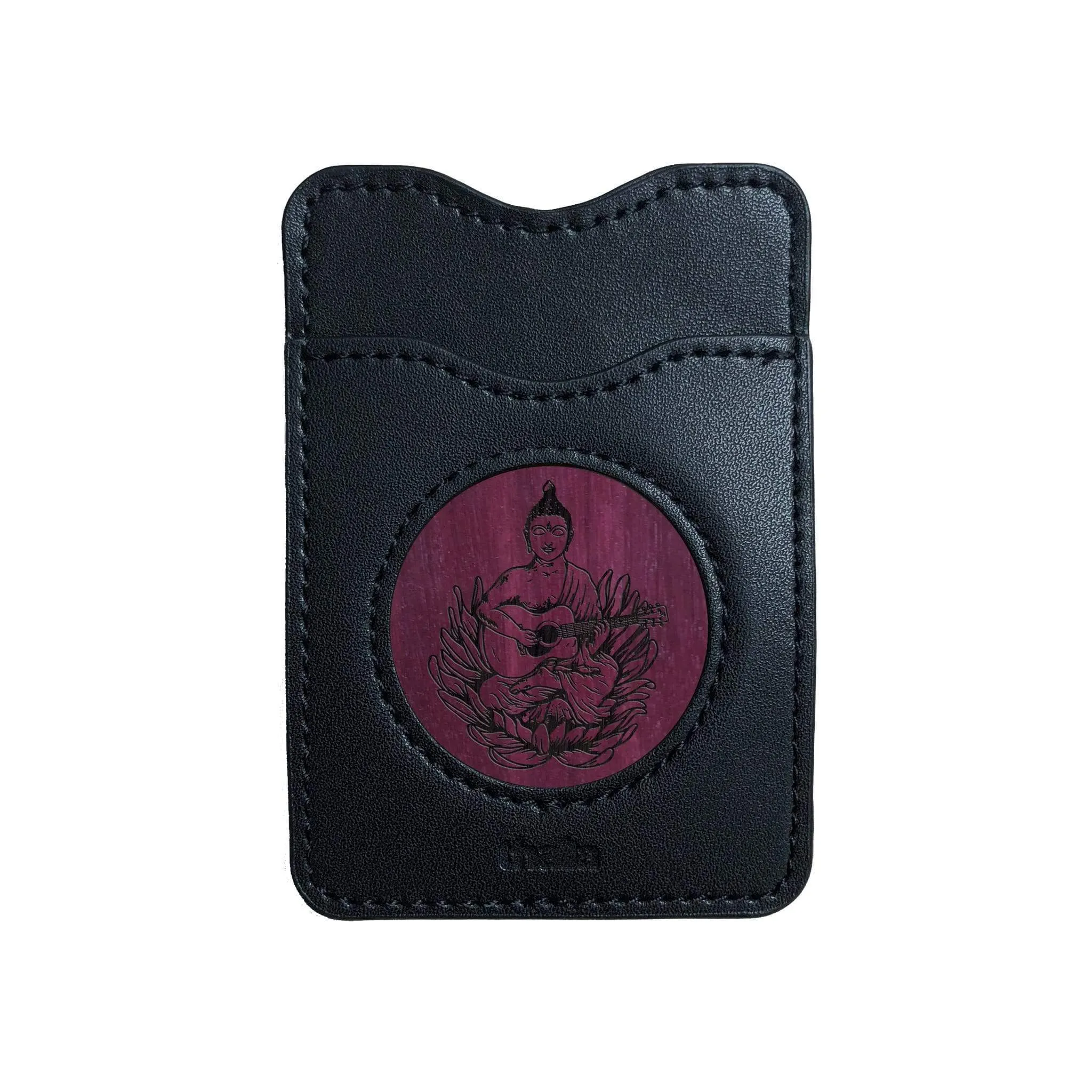 Buddha Playing OM Guitar Engraving | Leather Phone Wallet