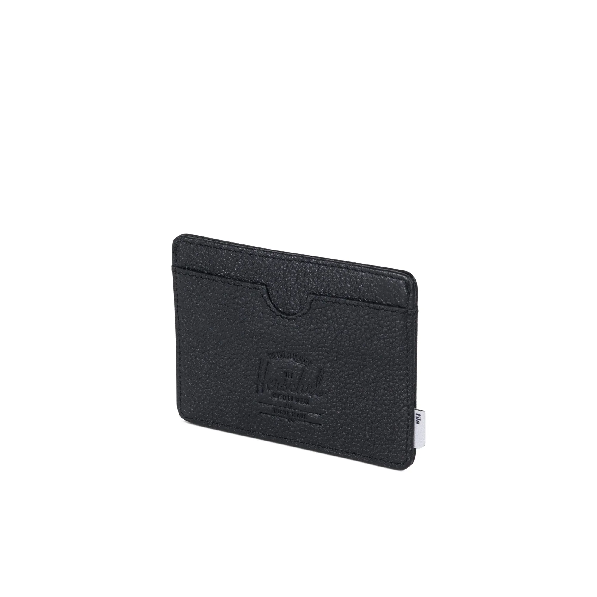 Optimized Title: Herschel Charlie Wallet with Tile - Black Pebbled Leather