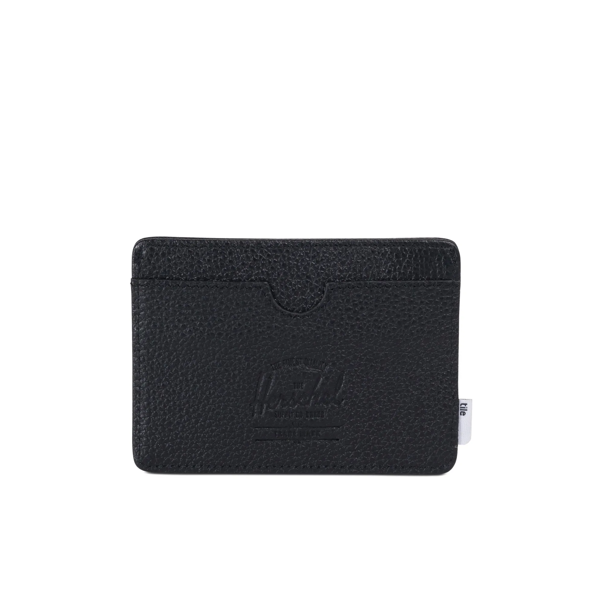 Optimized Title: Herschel Charlie Wallet with Tile - Black Pebbled Leather