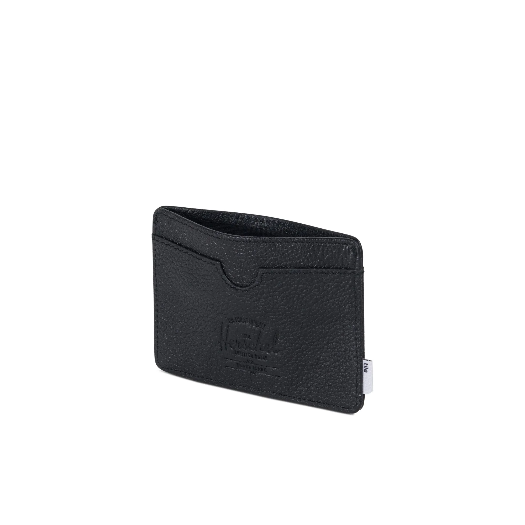 Optimized Title: Herschel Charlie Wallet with Tile - Black Pebbled Leather