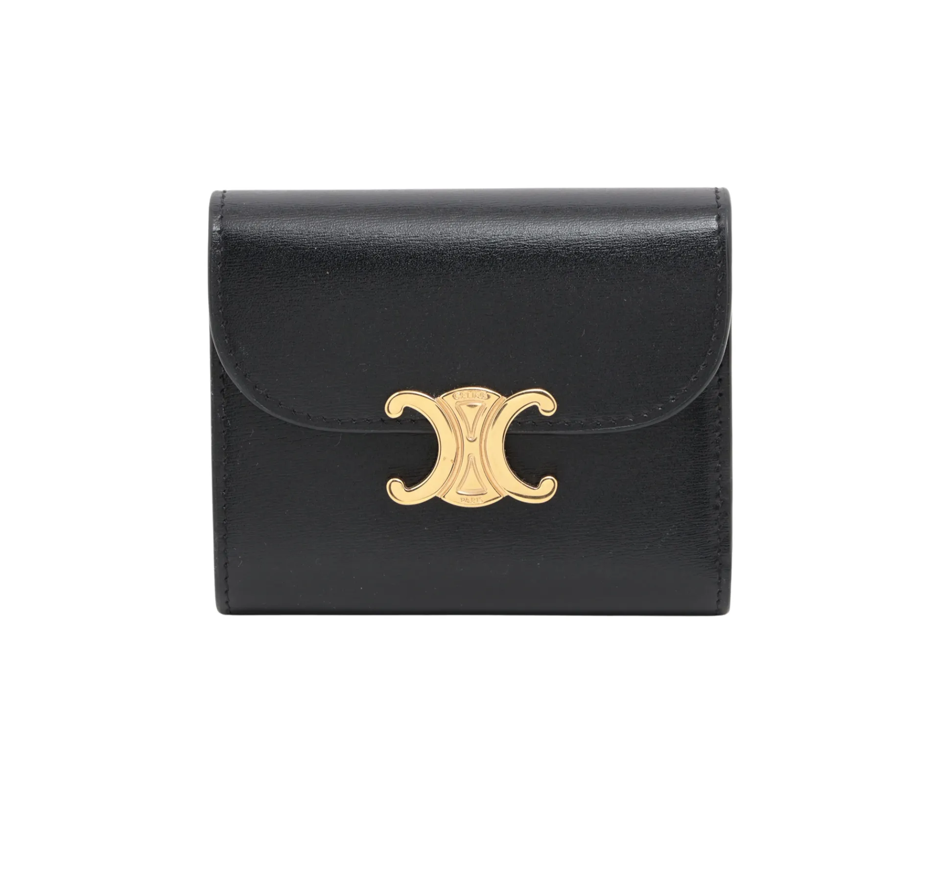 CELINE Triomphe Leather Compact Wallet Black