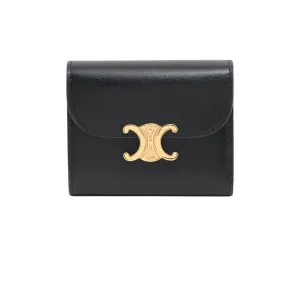 CELINE Triomphe Leather Compact Wallet Black