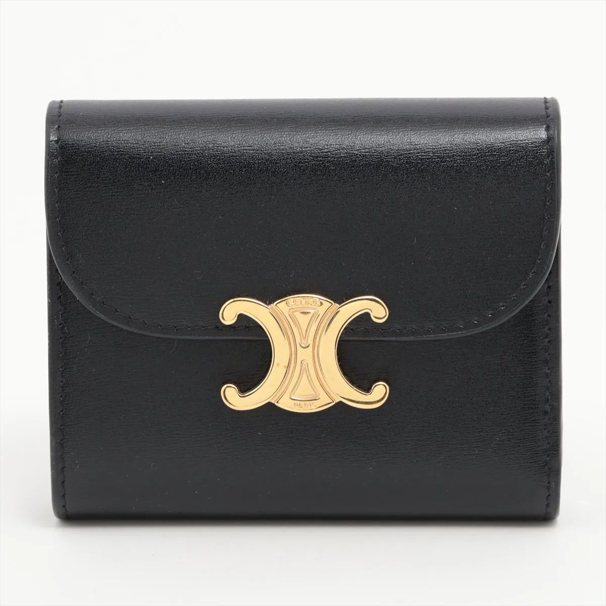 CELINE Triomphe Leather Compact Wallet Black