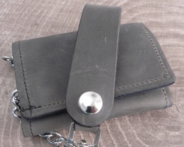 Chain Wallet Smoke Grey Trifold Leather Soft