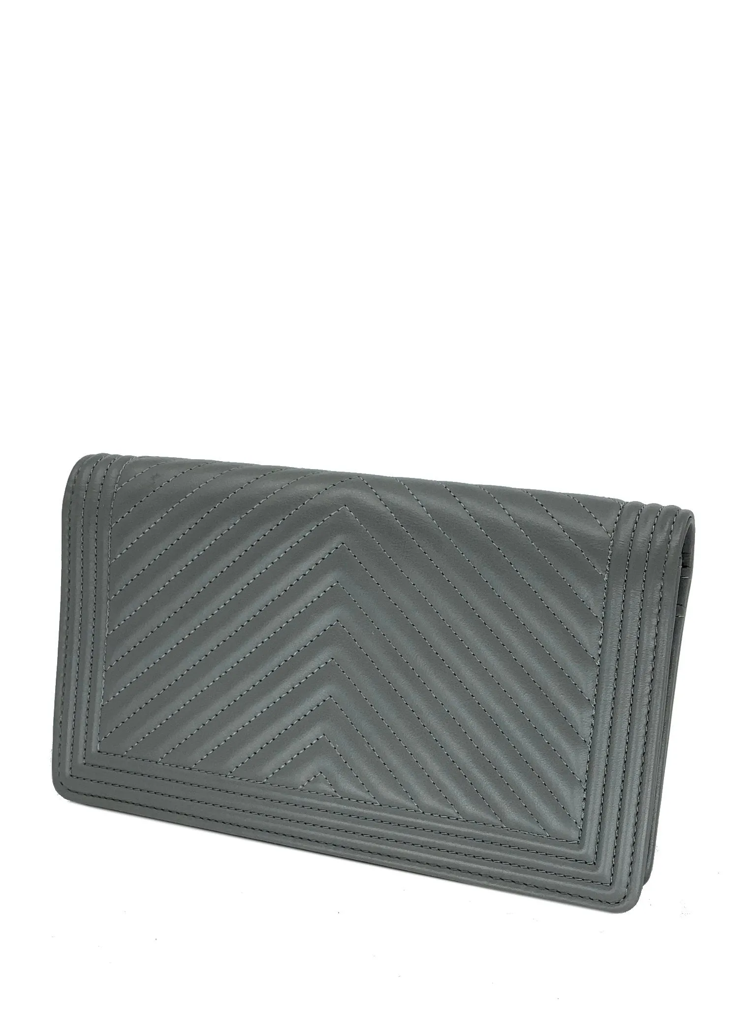 Chanel Quilted Chevron Lambskin Leather Long Boy Wallet