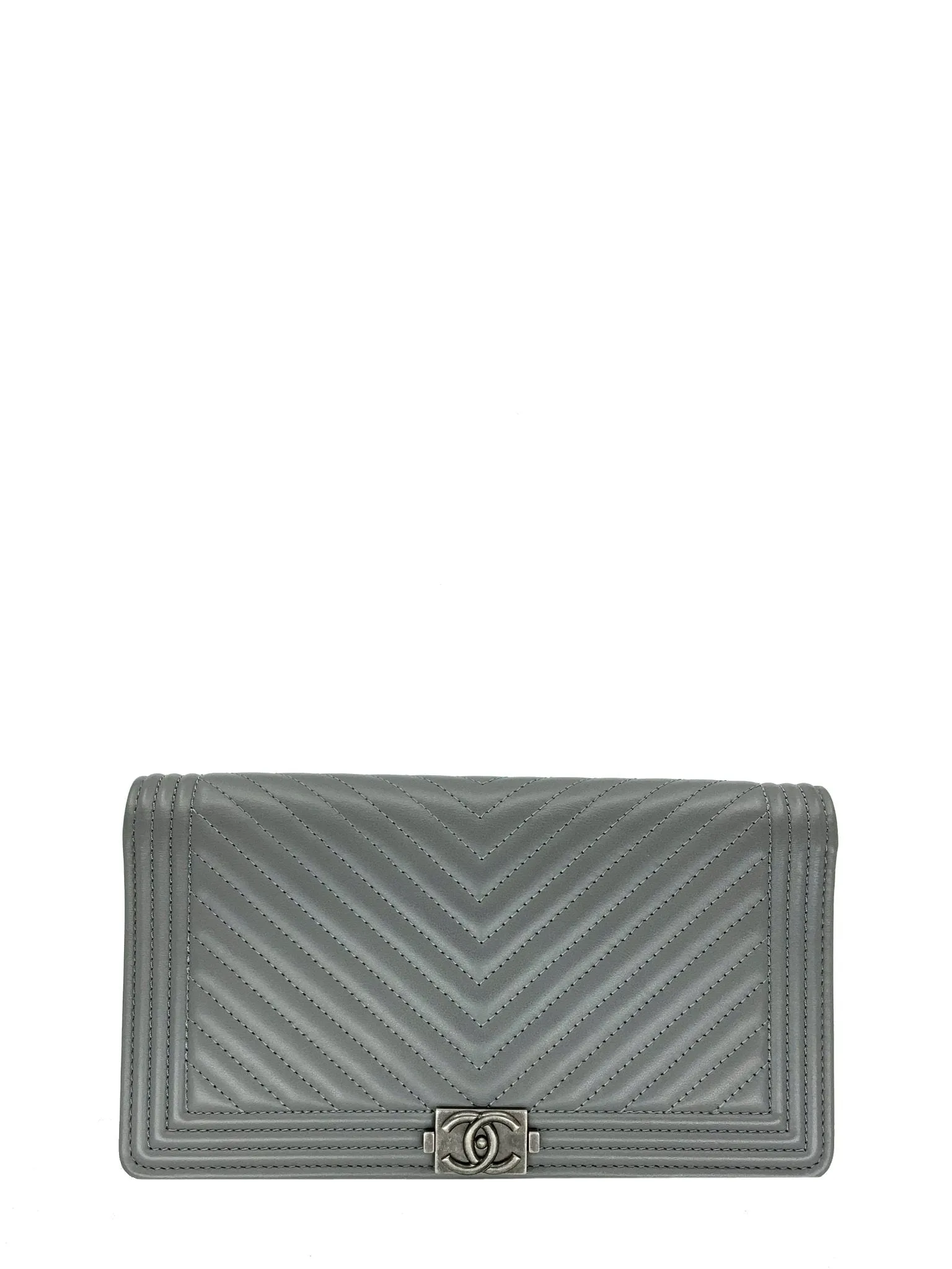 Chanel Quilted Chevron Lambskin Leather Long Boy Wallet