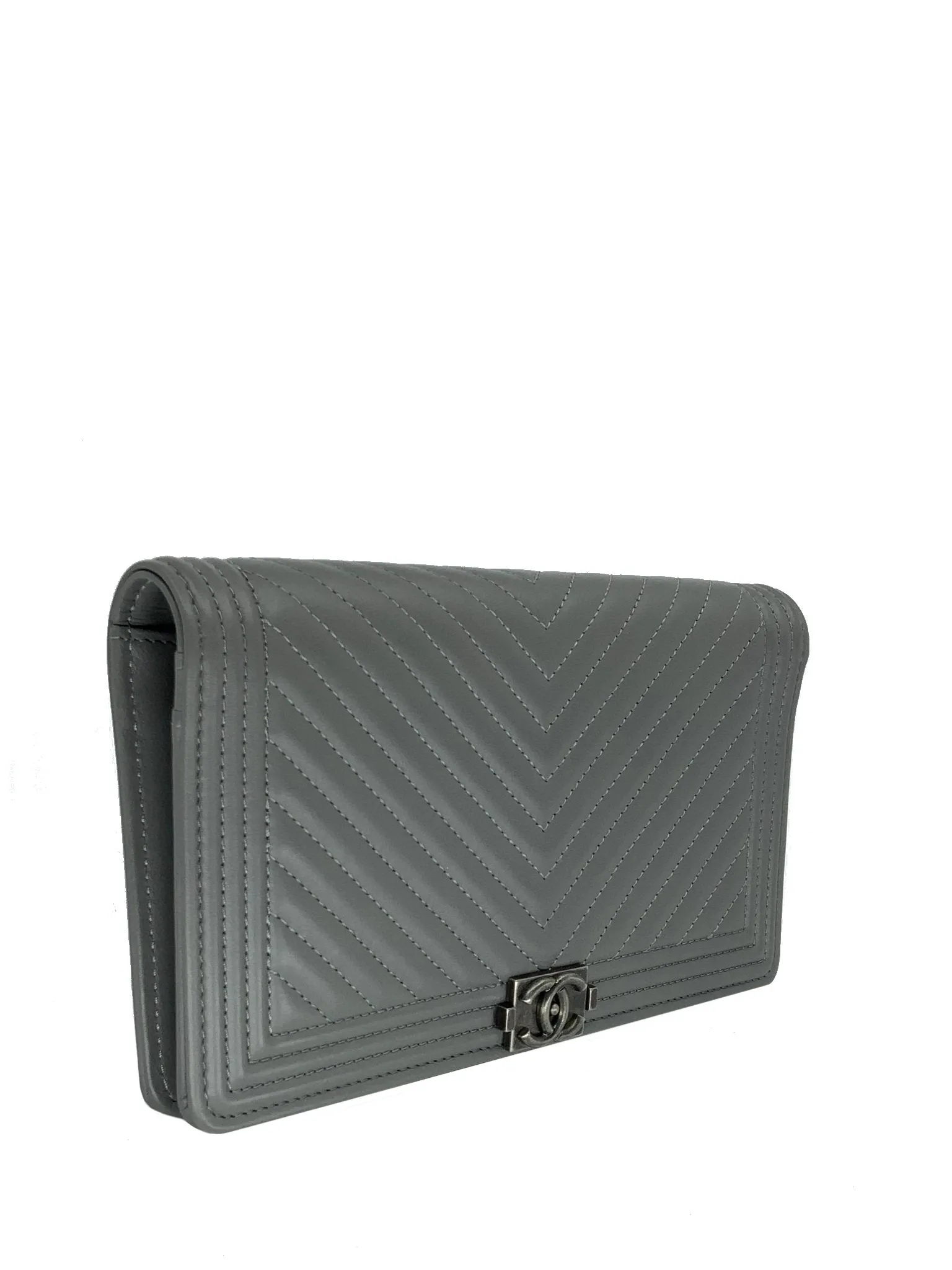 Chanel Quilted Chevron Lambskin Leather Long Boy Wallet