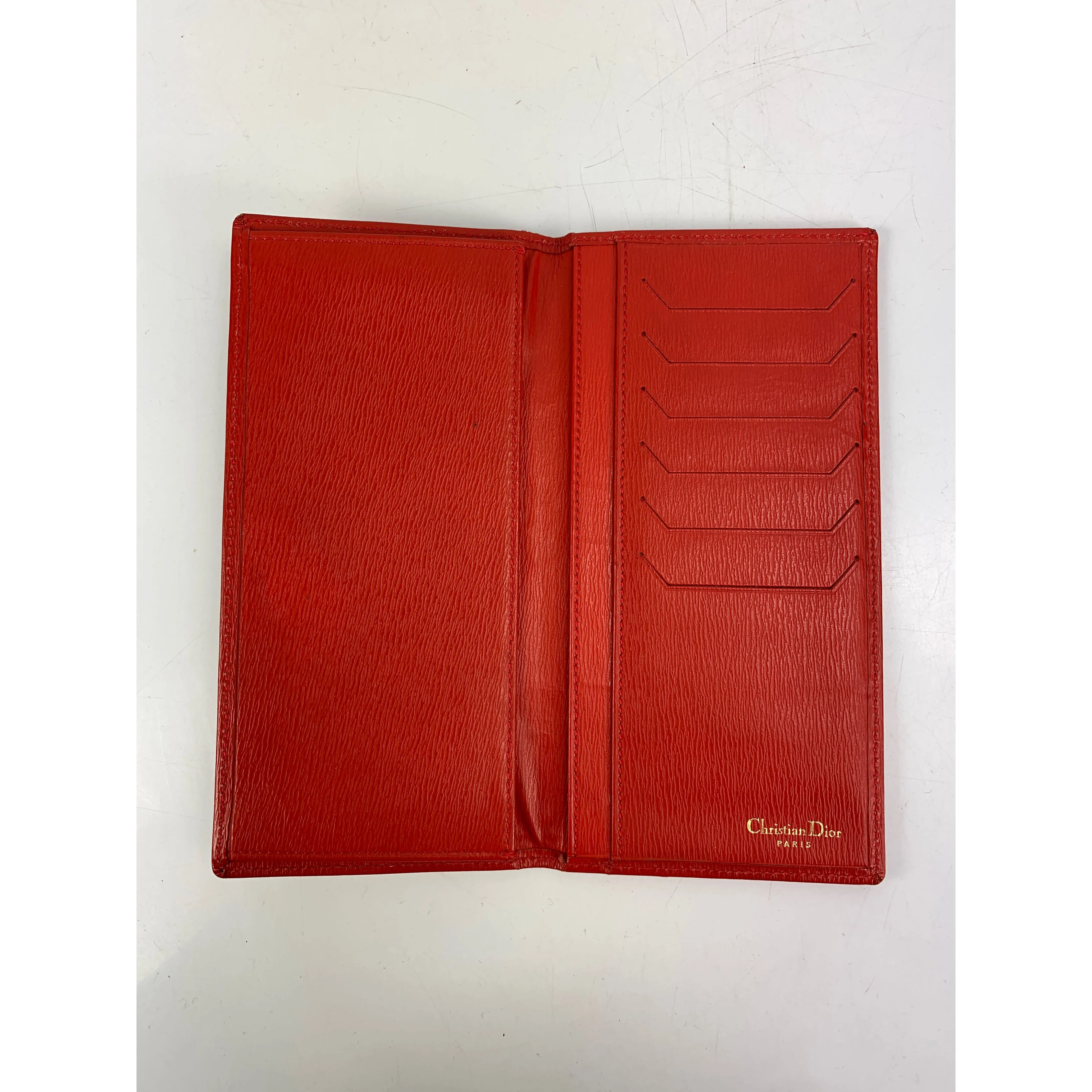 #Christian Dior/Long Wallet/RED/Leather/Plain