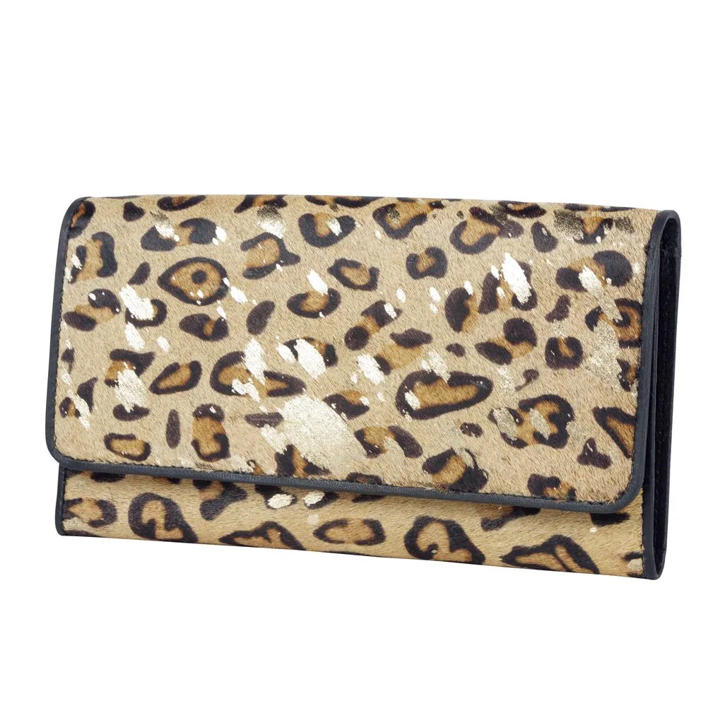 Cowhide Leopard & Gold Wallet