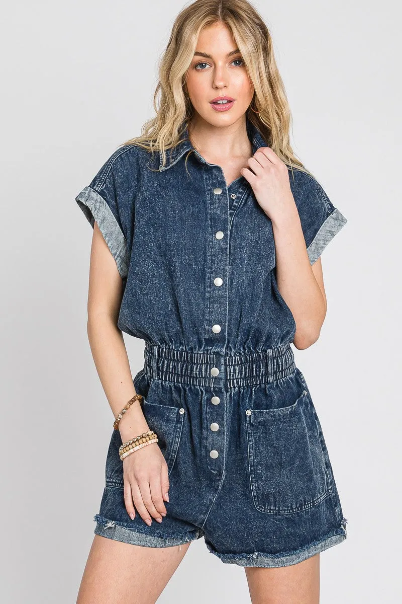 Evie Vintage Blue Denim Romper