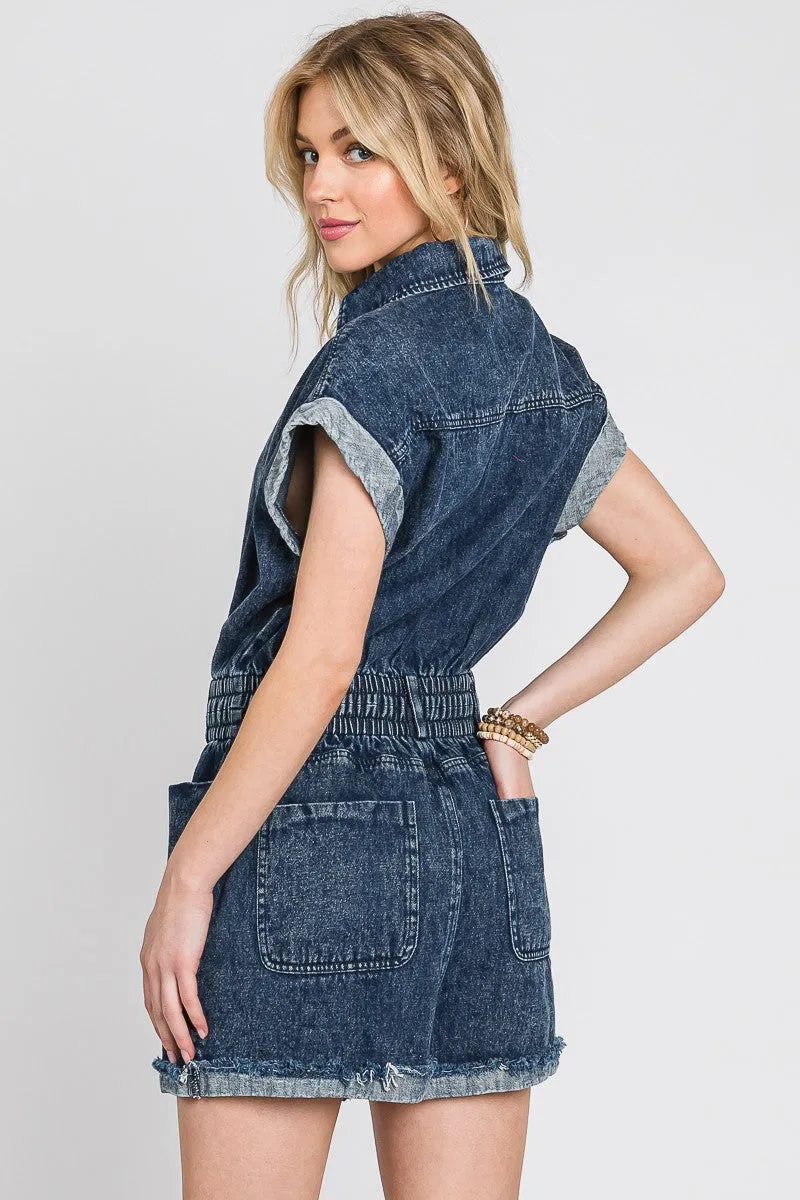 Evie Vintage Blue Denim Romper