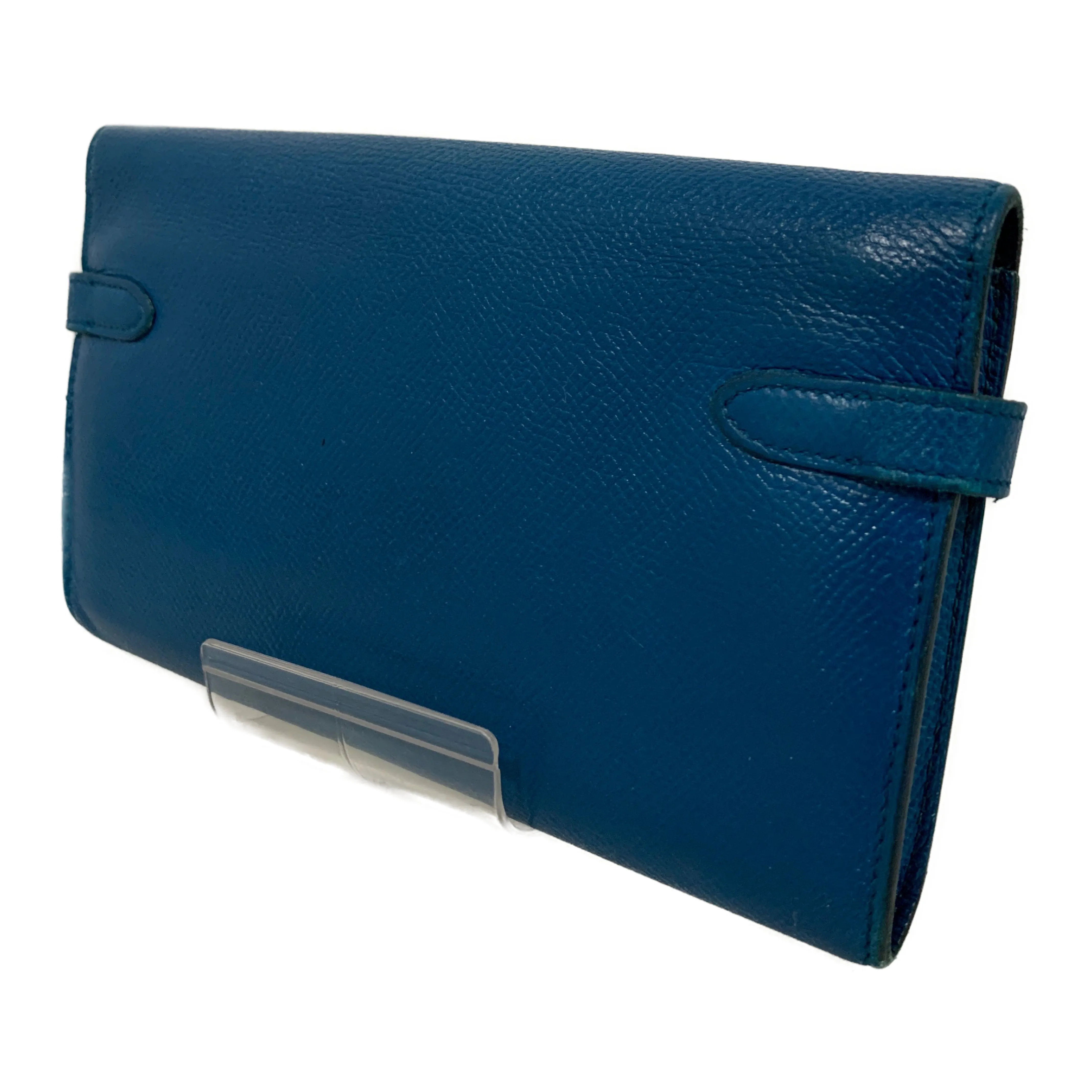 #HERMES/Long Wallet/BLU/Leather/Plain