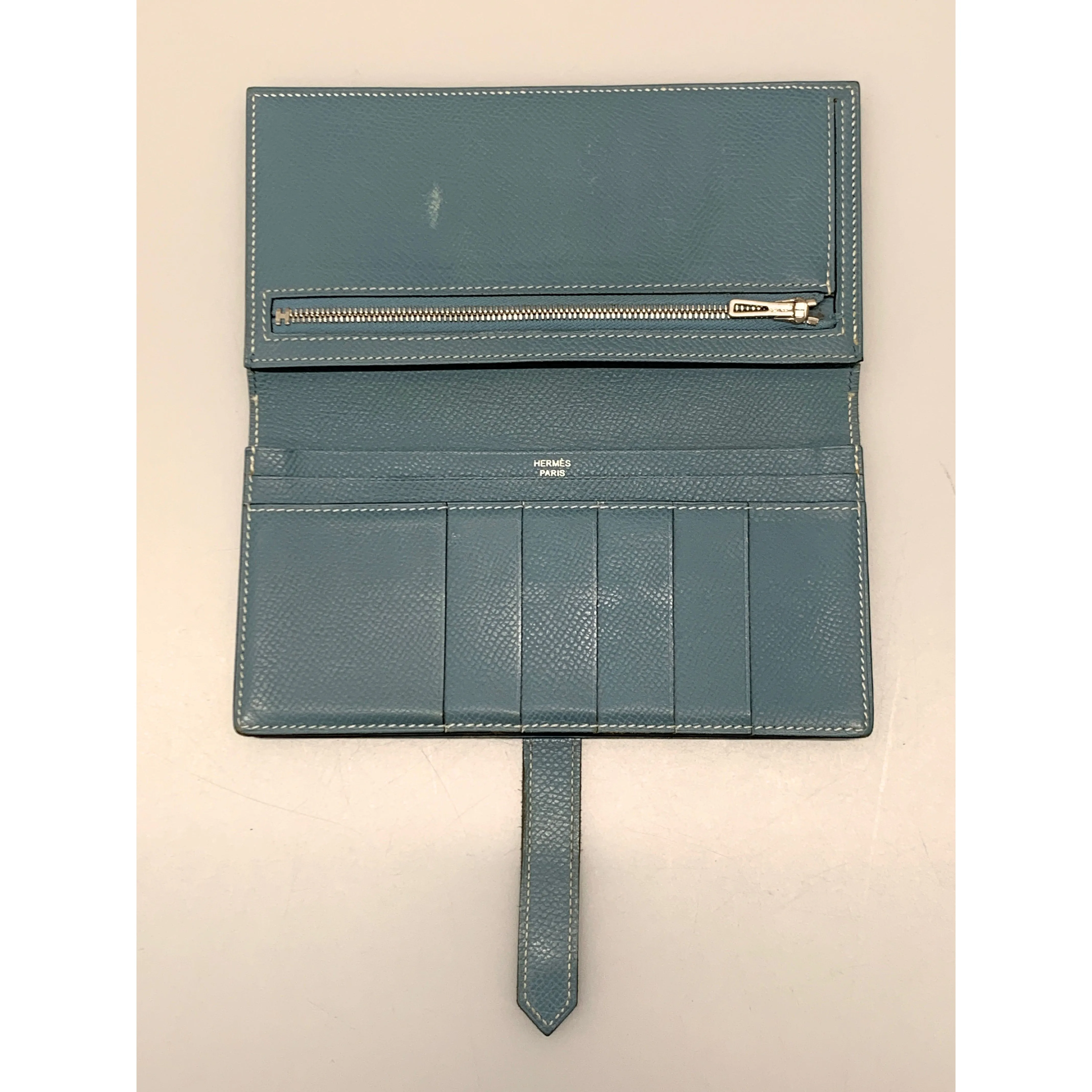 #HERMES/Long Wallet/BLU/Leather/Plain