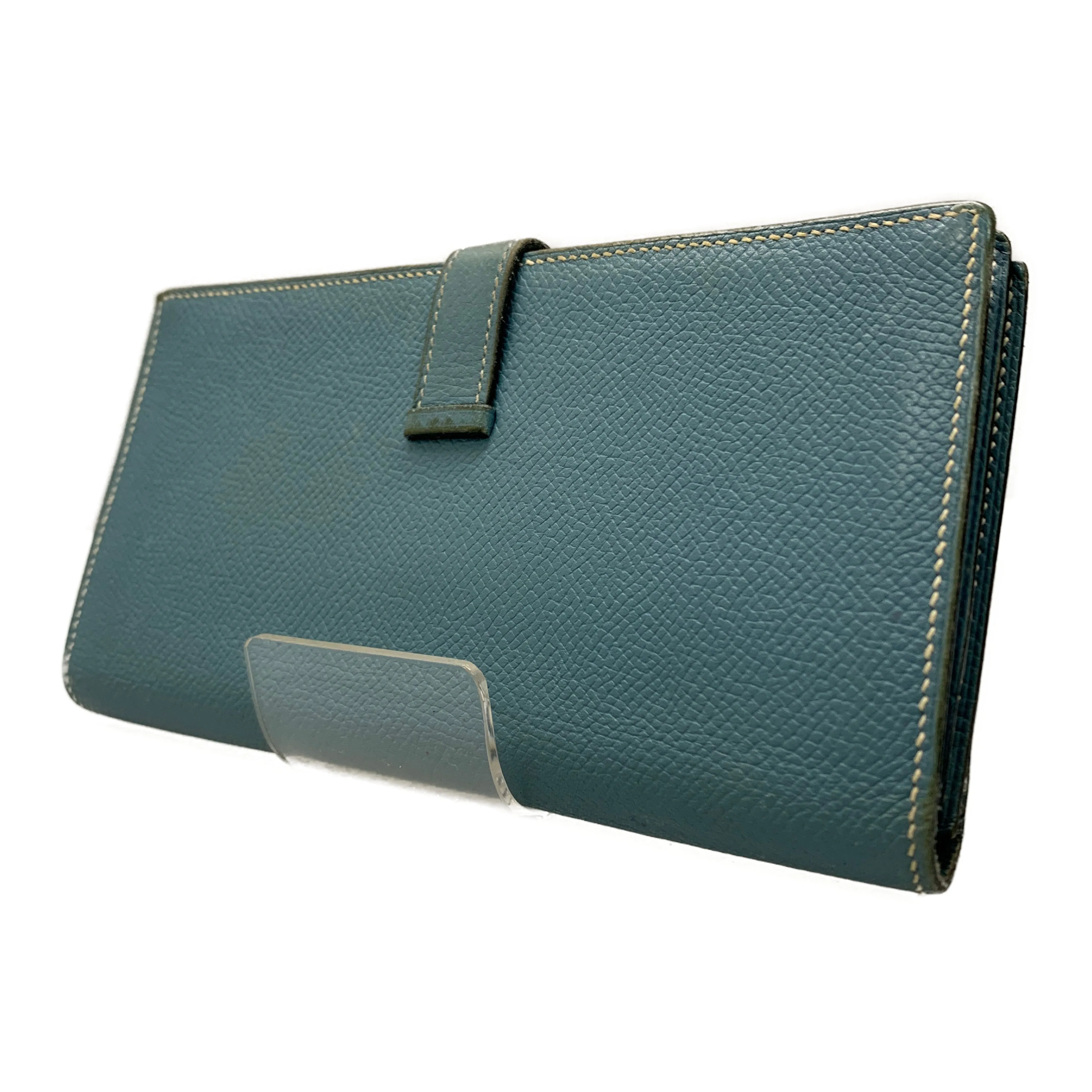 #HERMES/Long Wallet/BLU/Leather/Plain