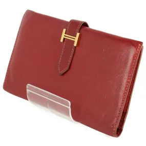 #HERMES/Long Wallet/RED/Leather/Plain