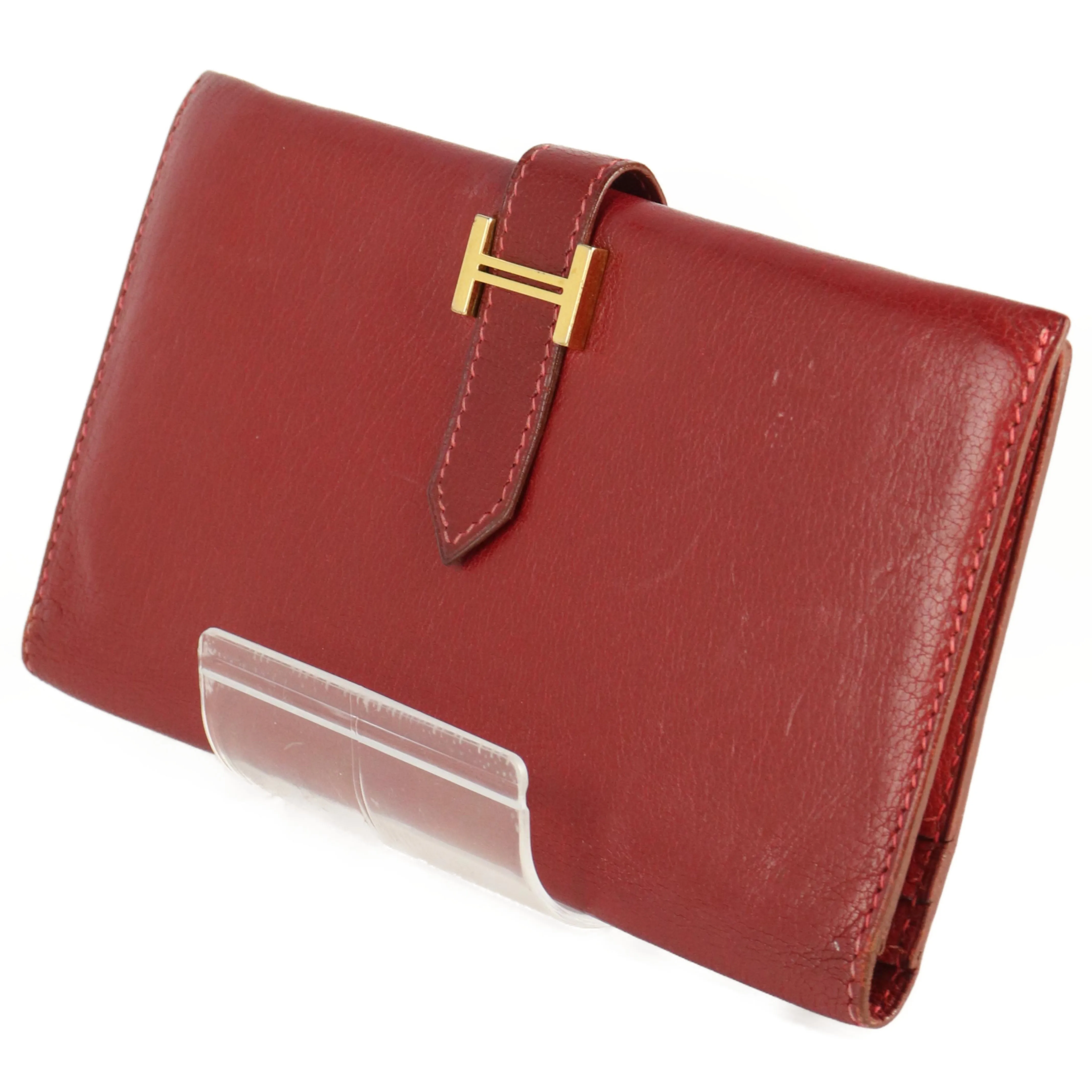 #HERMES/Long Wallet/RED/Leather/Plain