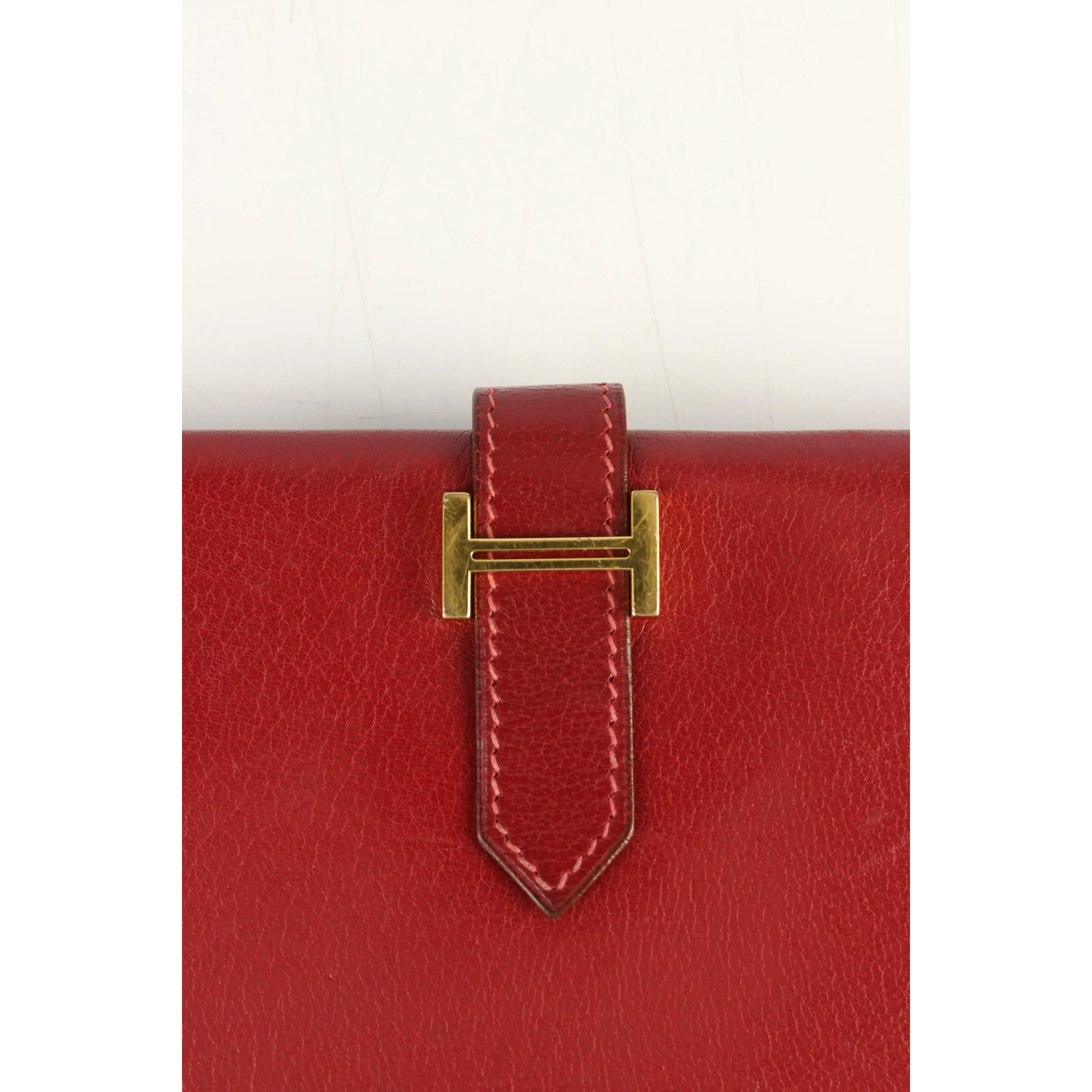 #HERMES/Long Wallet/RED/Leather/Plain