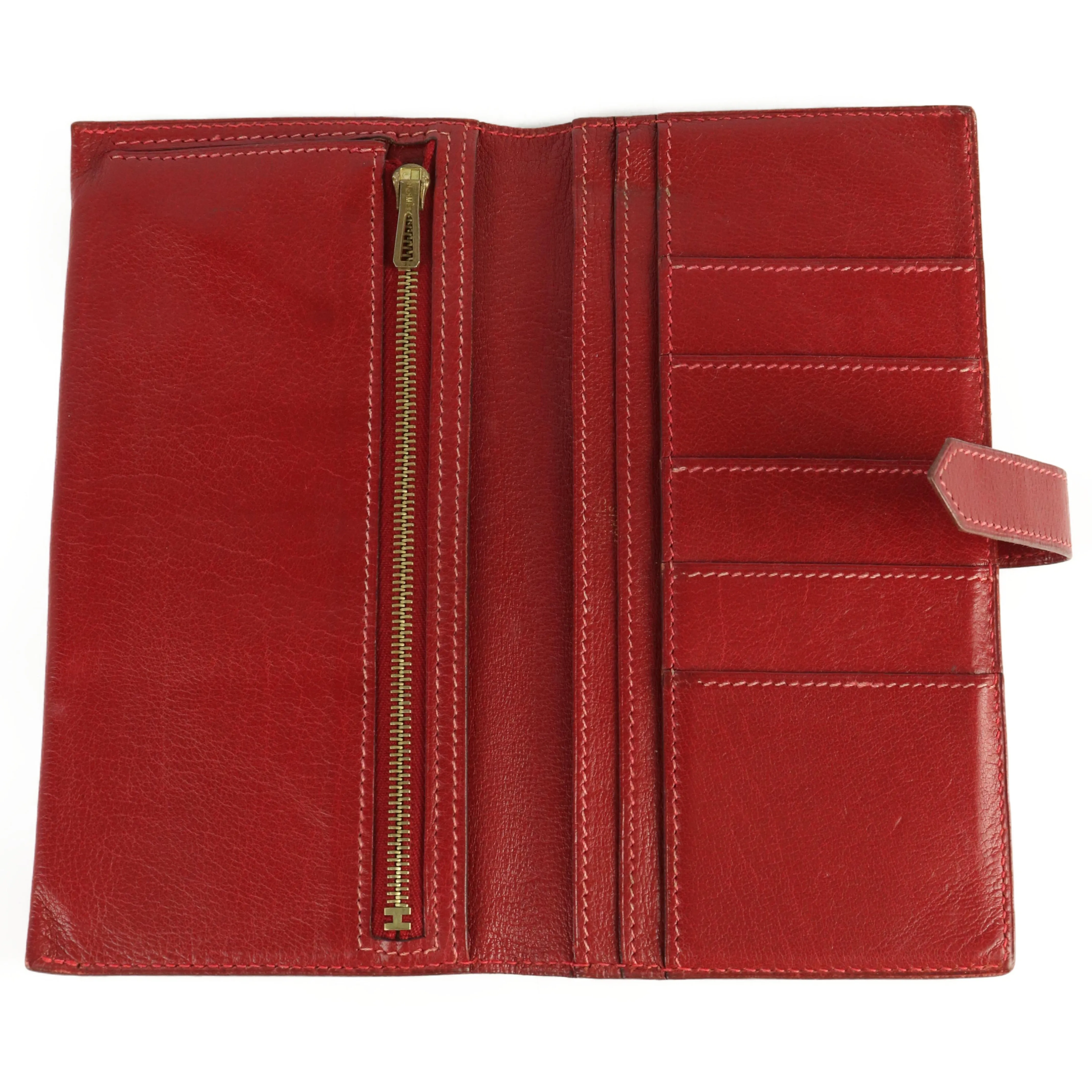 #HERMES/Long Wallet/RED/Leather/Plain