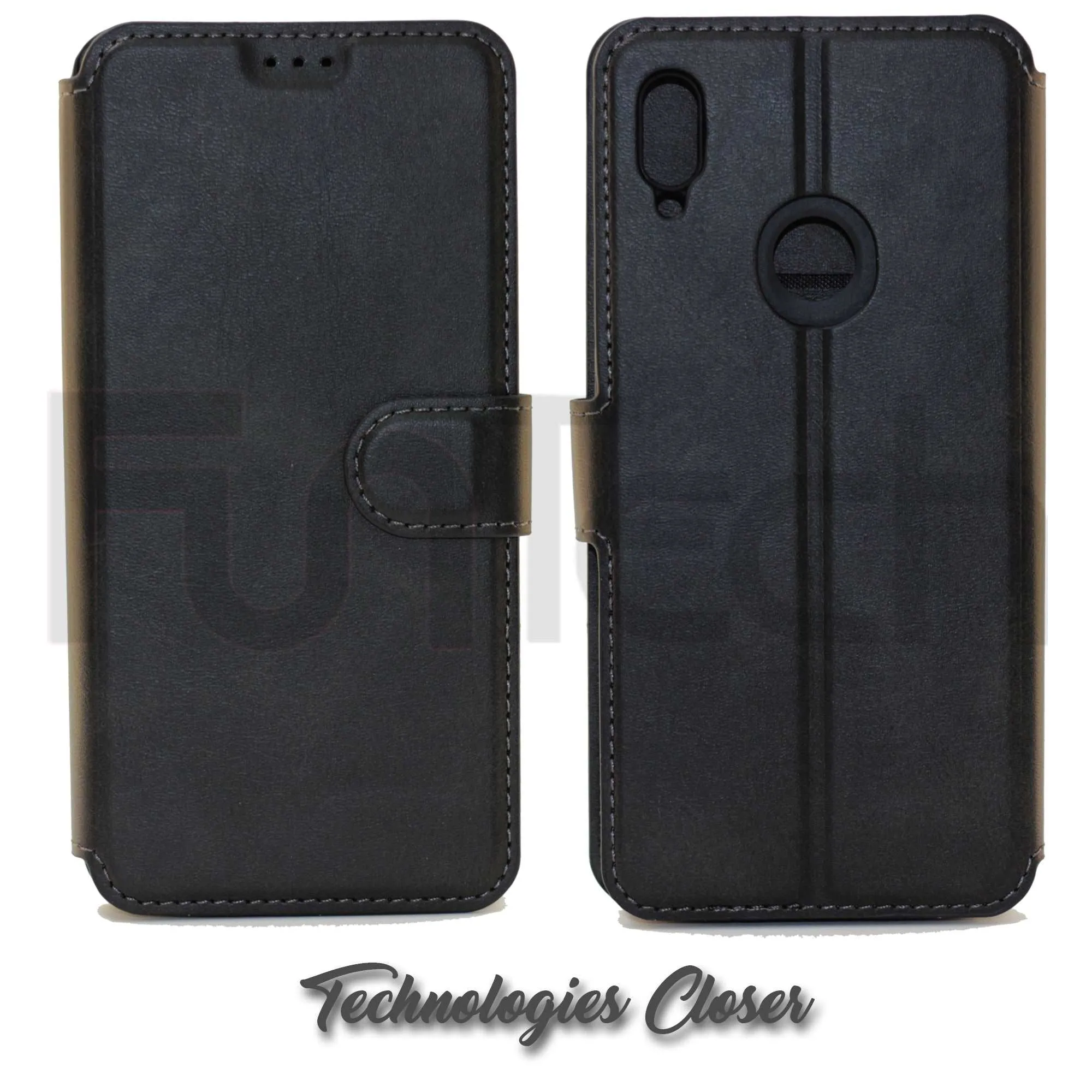 Huawei Y6 2019, Leather Wallet Case, Color Black,