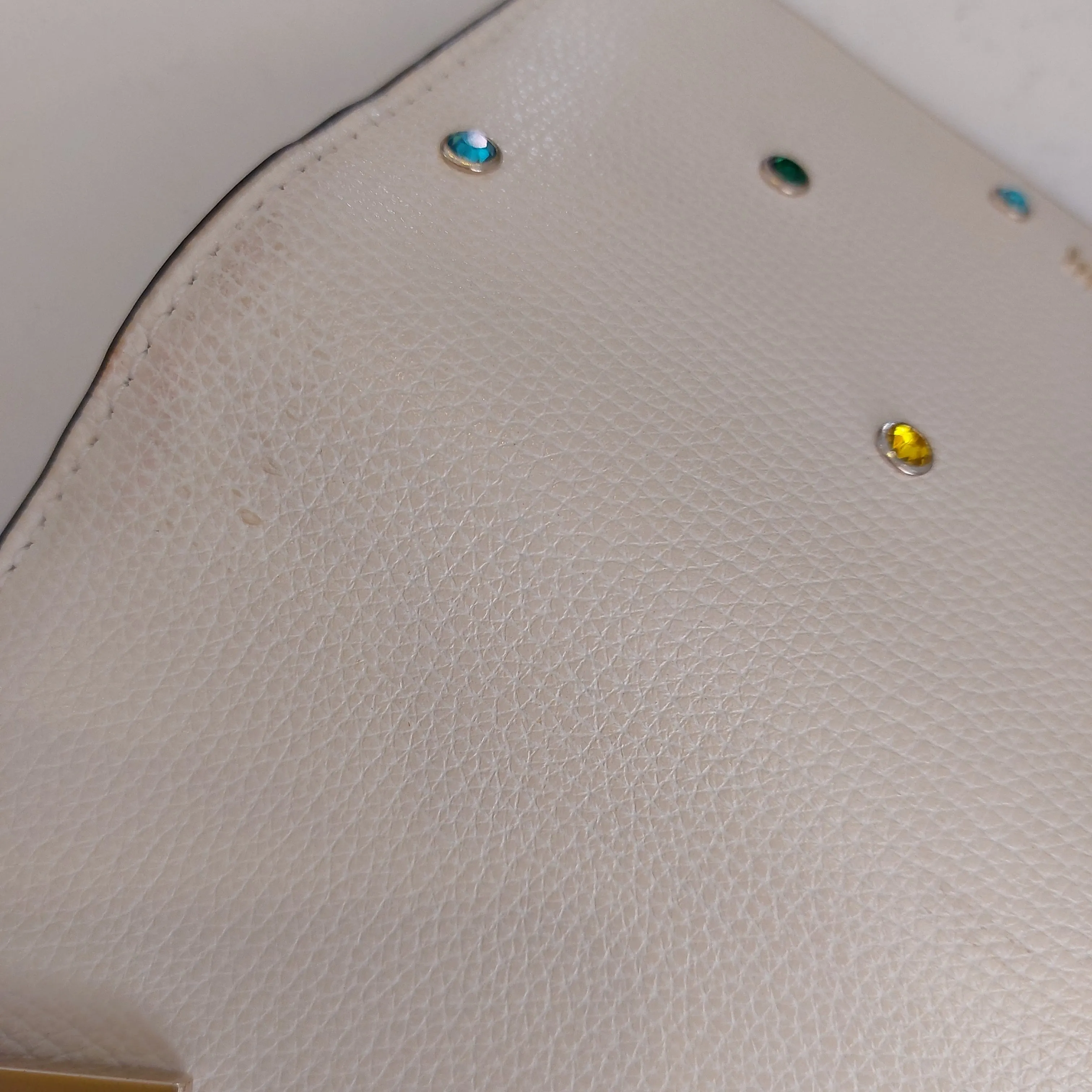 Kate Spade Cream Leather Rhinestone Slim Wallet | Pre Loved |