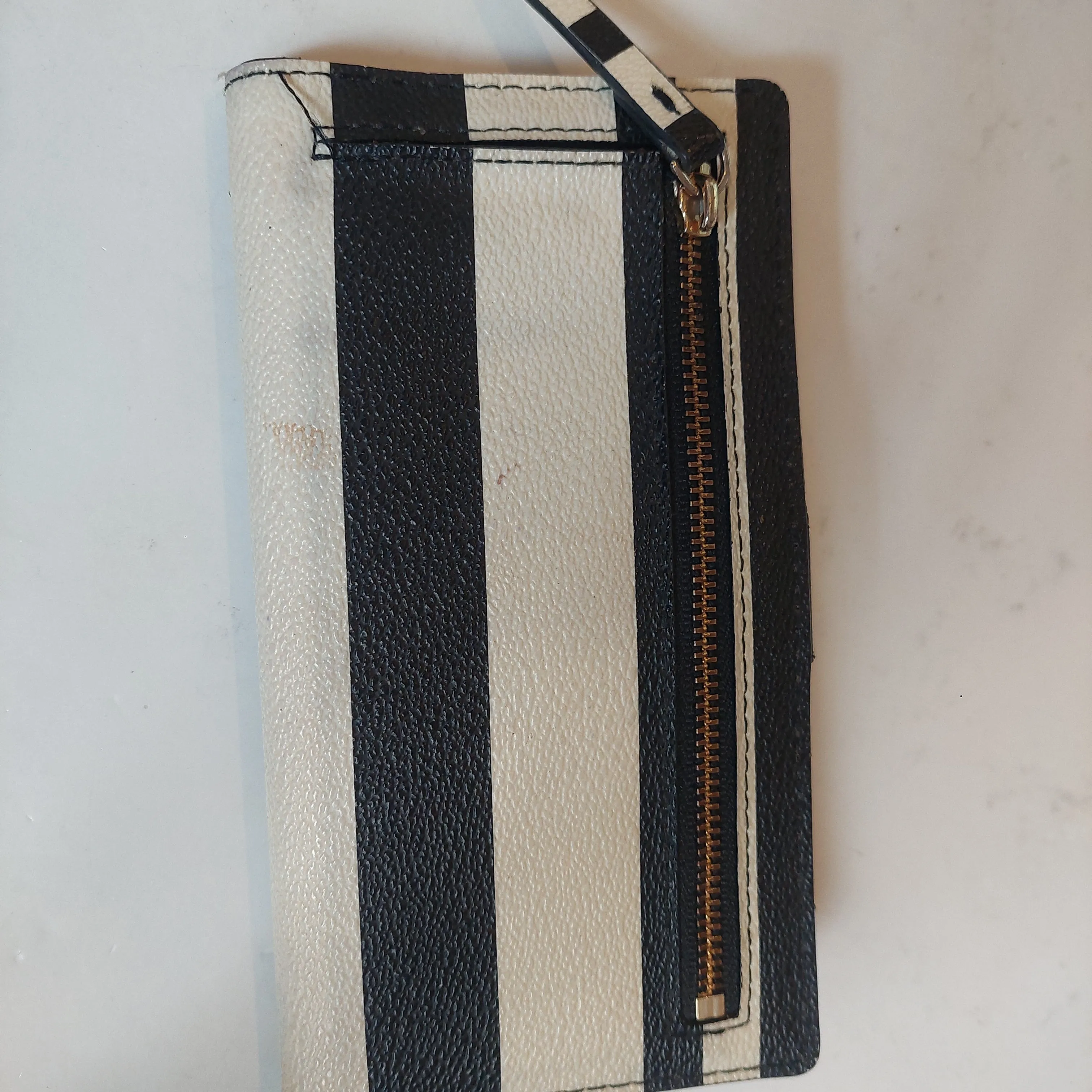 Kate Spade Navy & White Striped Leather Slim Wallet | Pre Loved |