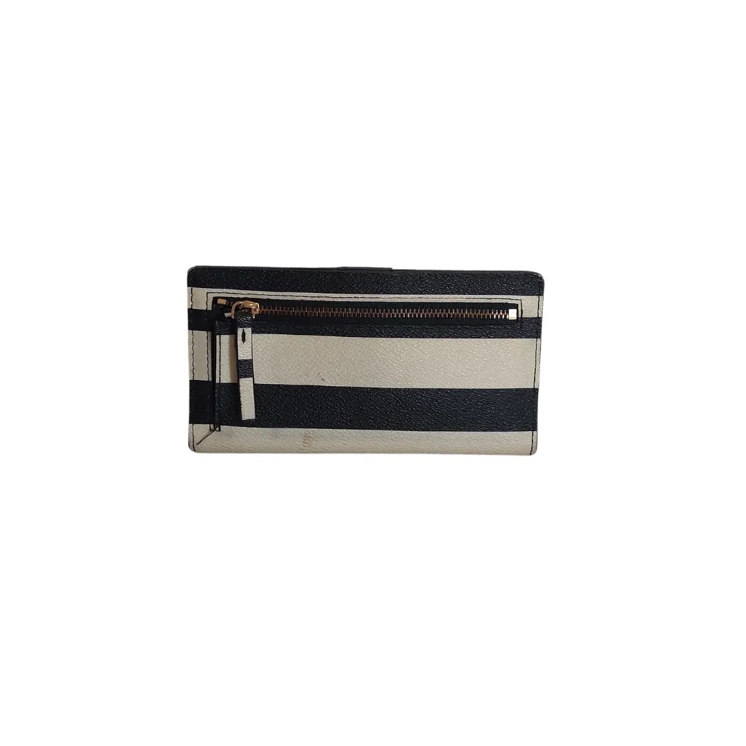 Kate Spade Navy & White Striped Leather Slim Wallet | Pre Loved |