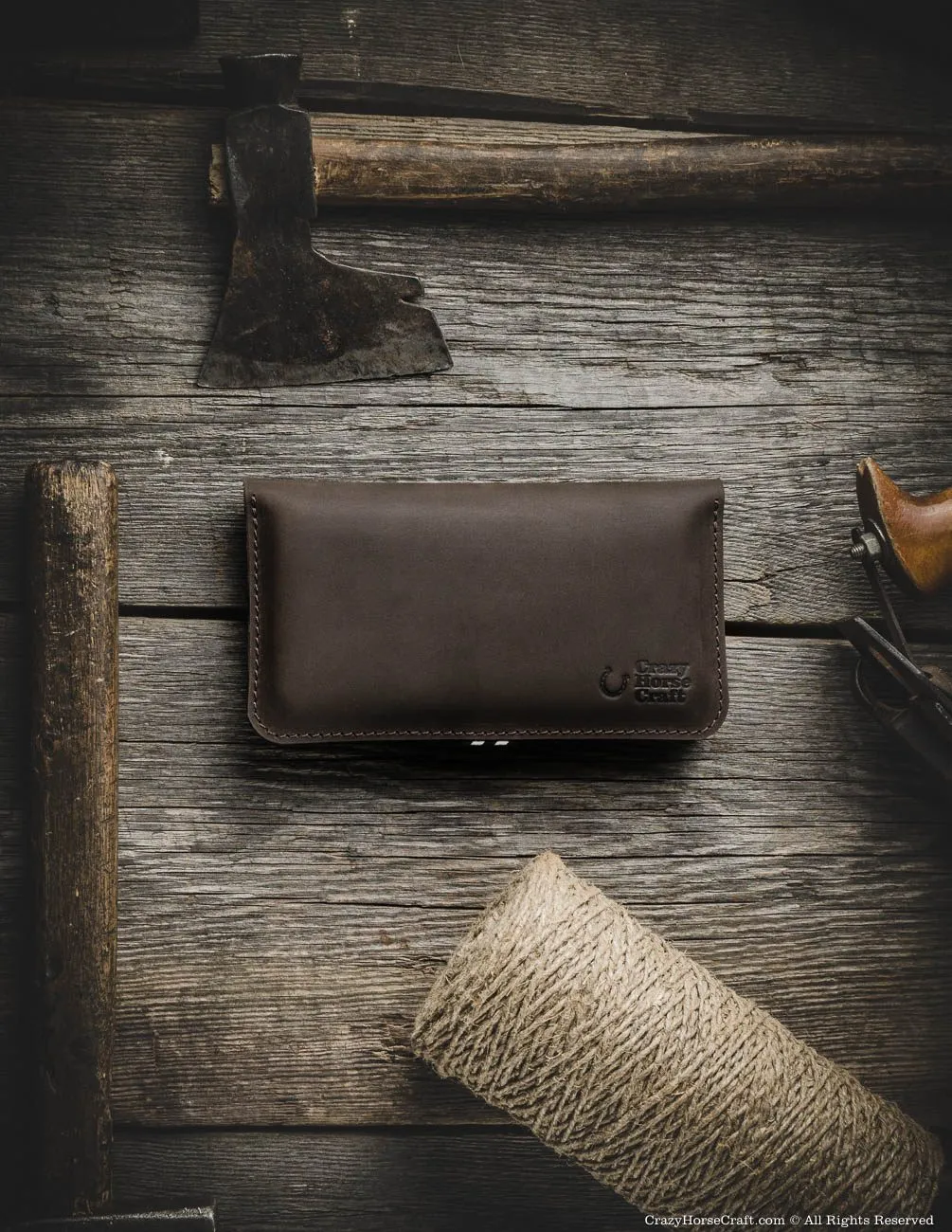 Leather Double iPhone Wallet / Case | Wood Brown