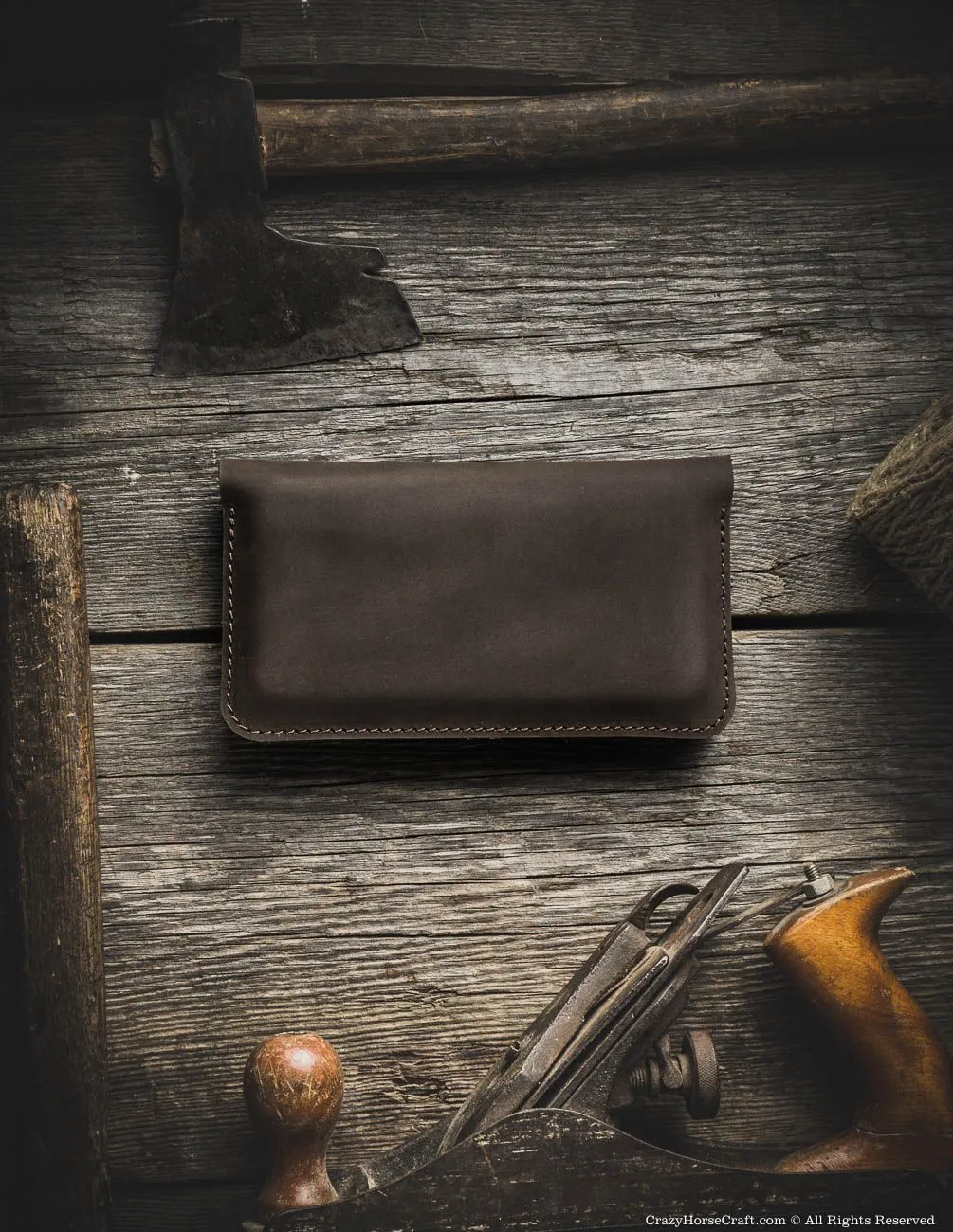 Leather Double iPhone Wallet / Case | Wood Brown