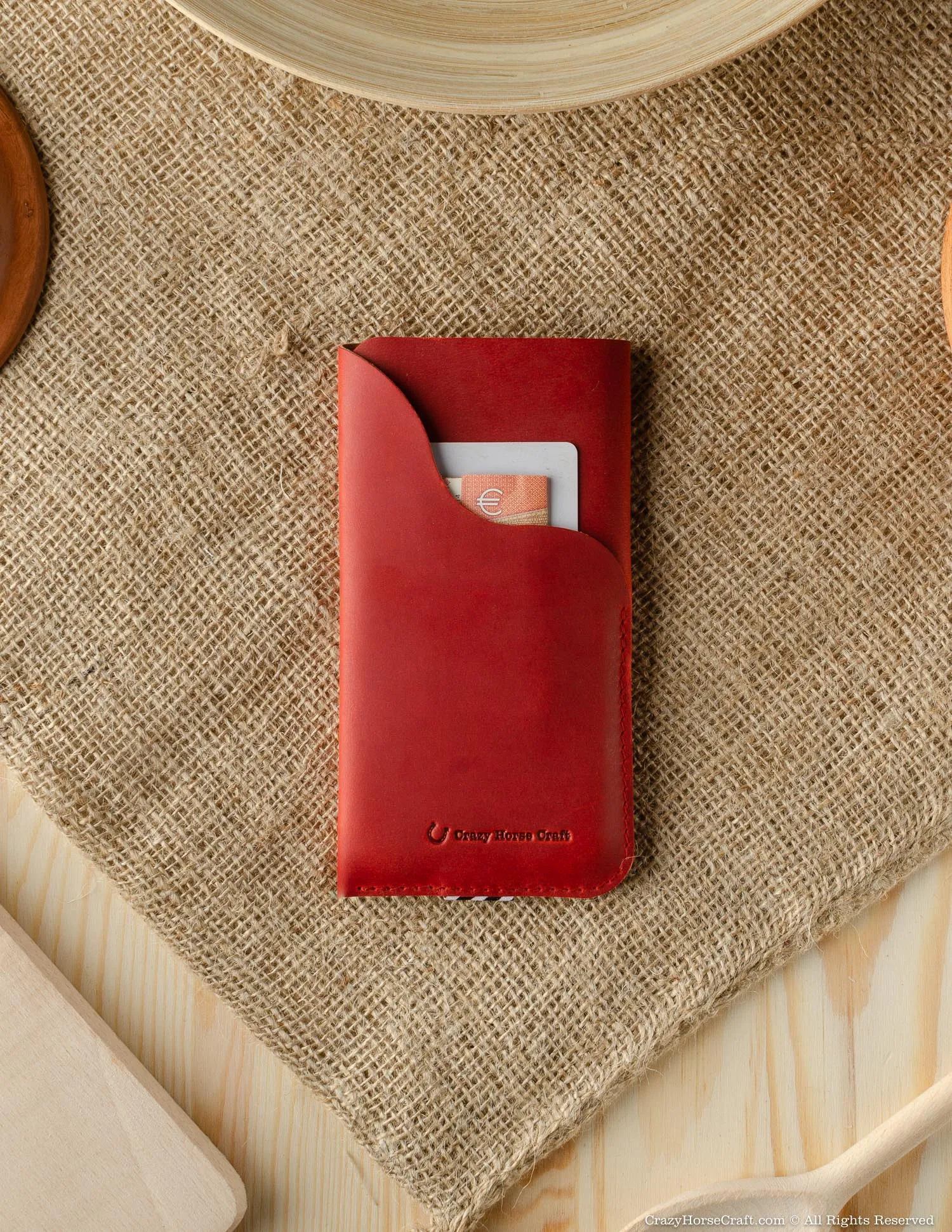 Leather Phone Case/Wallet with Card Pocket | Fragola Red