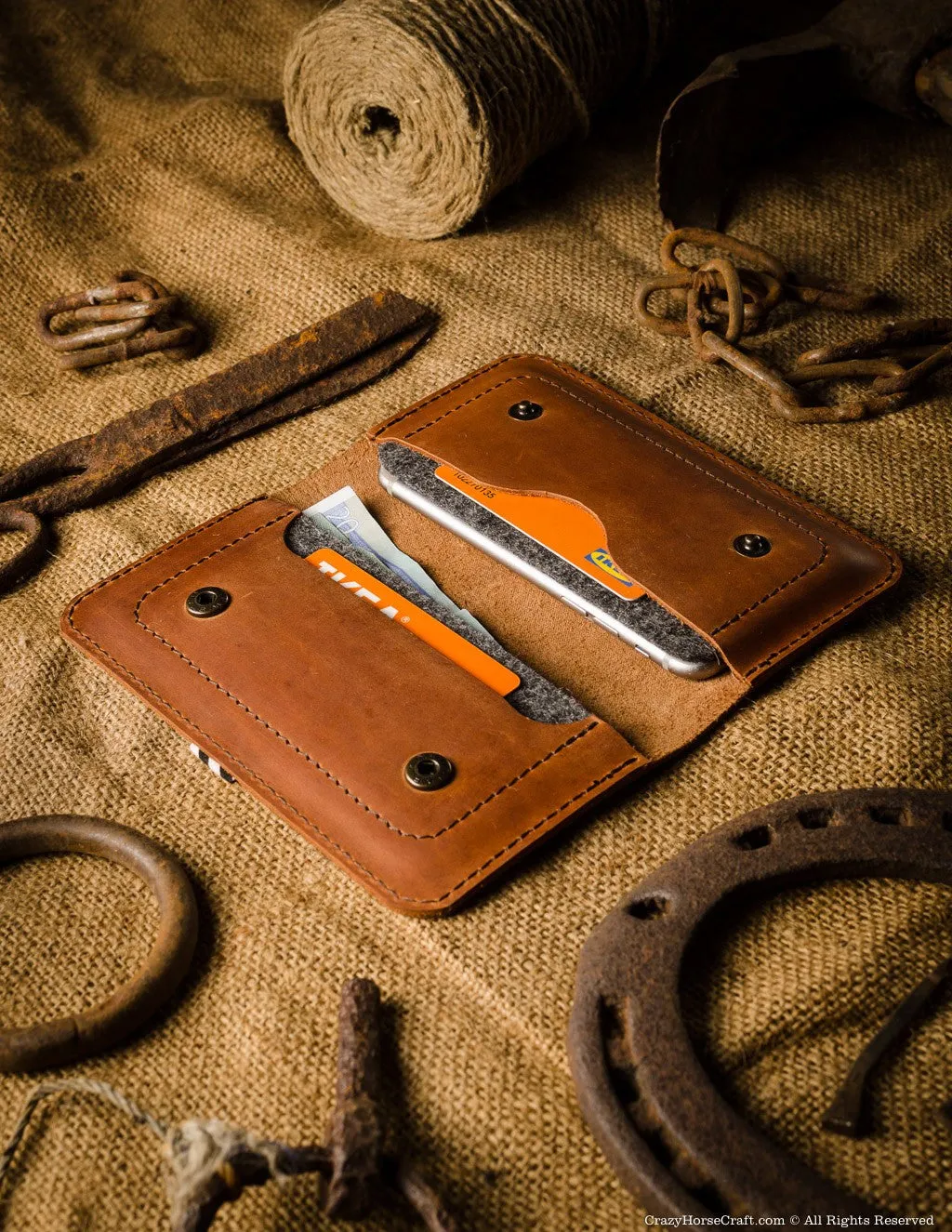 Leather Two iPhones Case / Wallet | Classic Brown