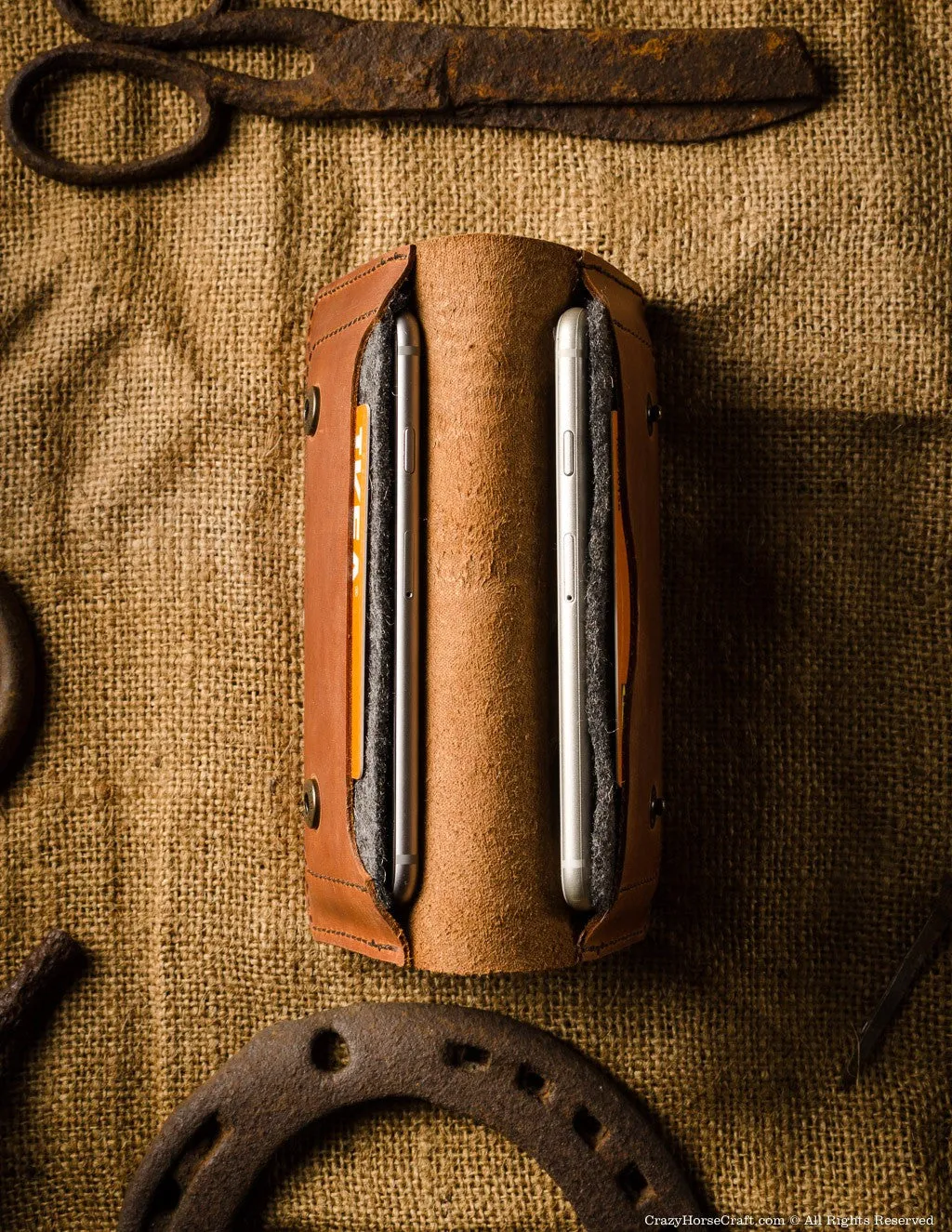 Leather Two iPhones Case / Wallet | Classic Brown