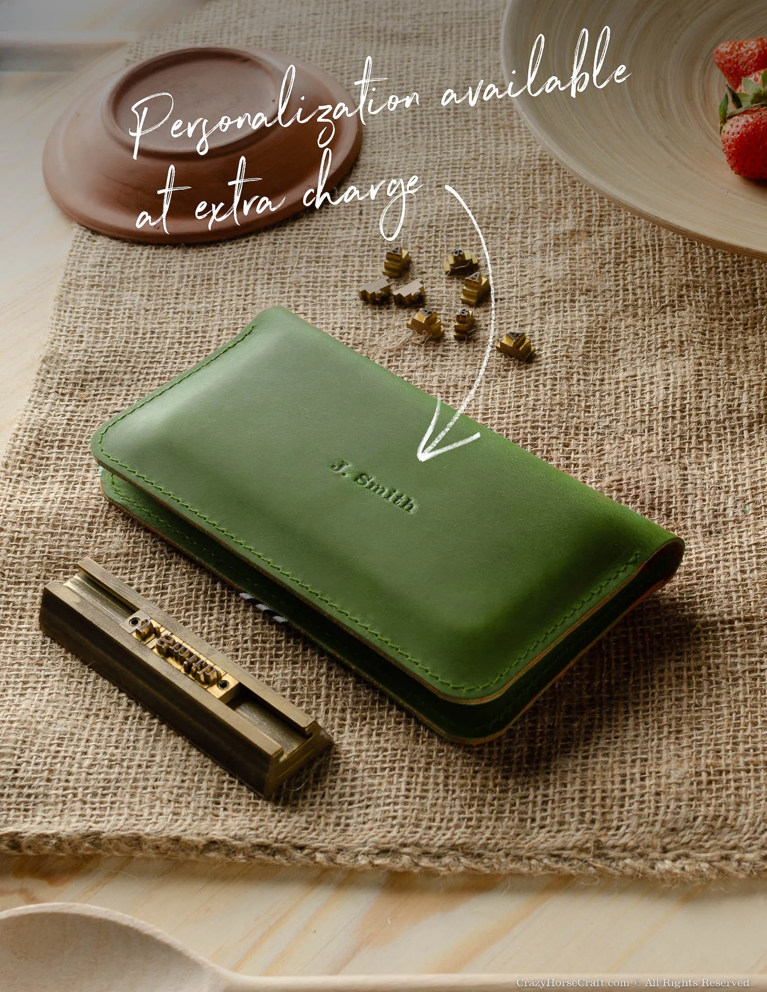 Leather wallet / case for two phones | Alpine Green