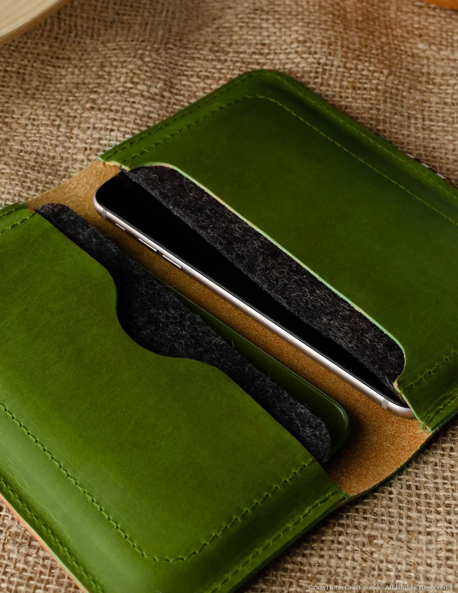 Leather wallet / case for two phones | Alpine Green