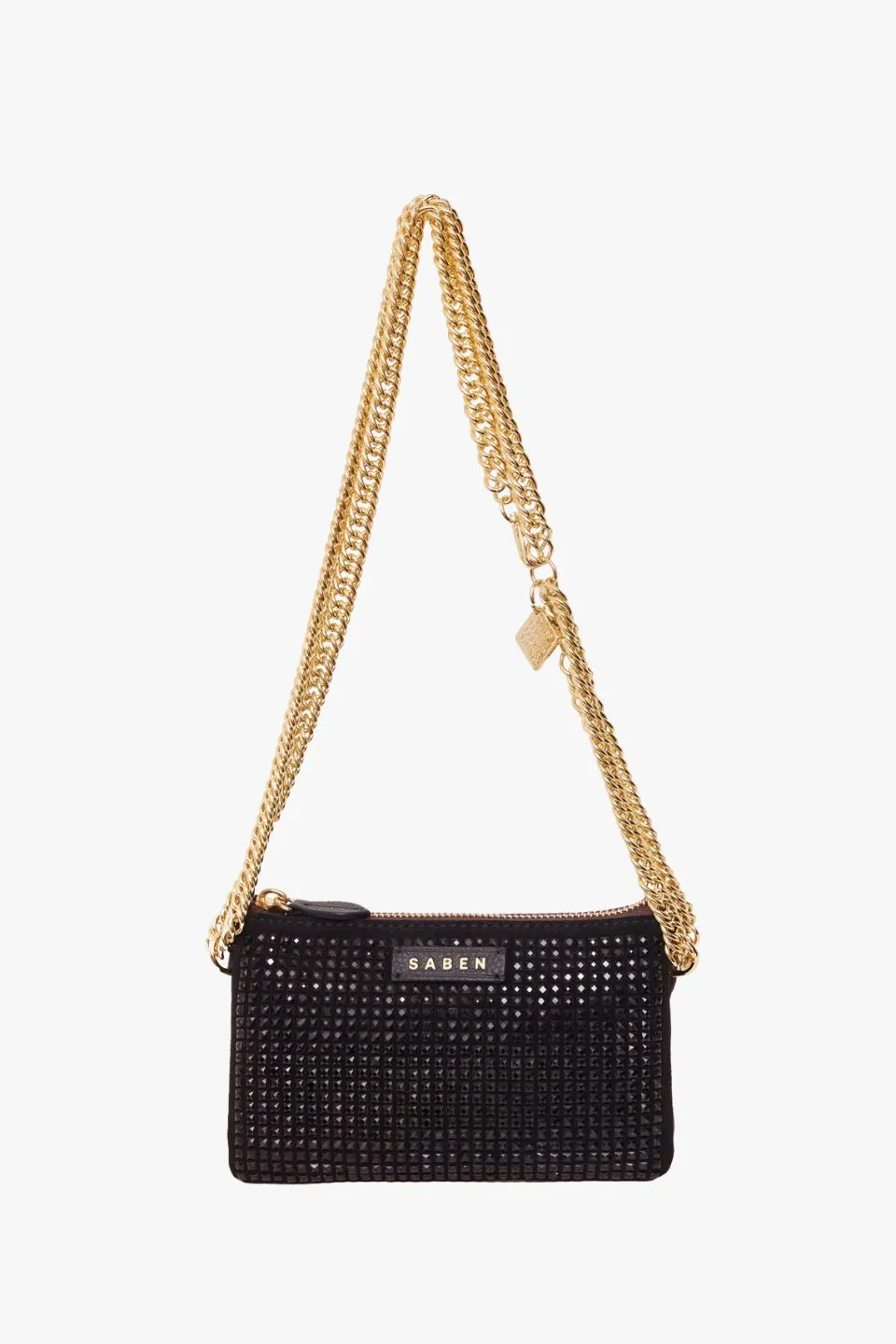 Lily Black Crystal Crossbody Bag with Gold Chain