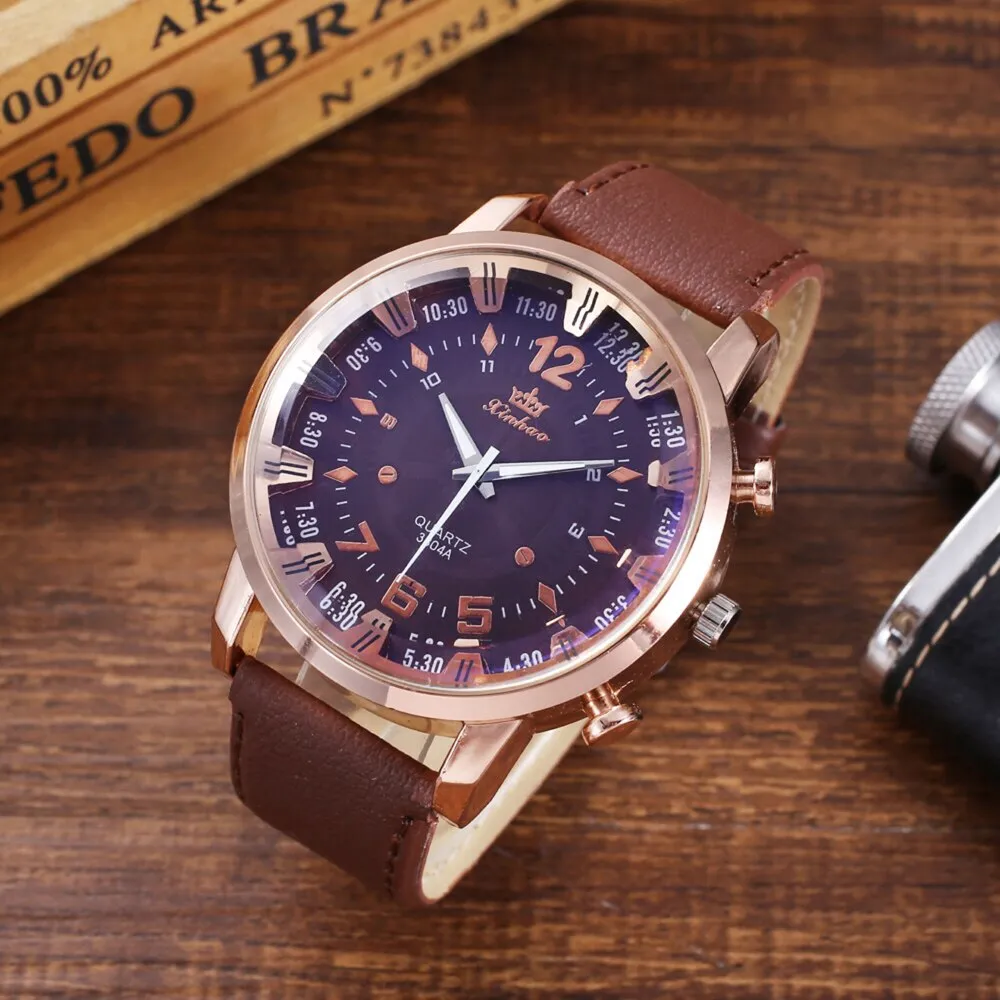 Men Quartz Watch and Brown Wallet with Cardholder Gift Set