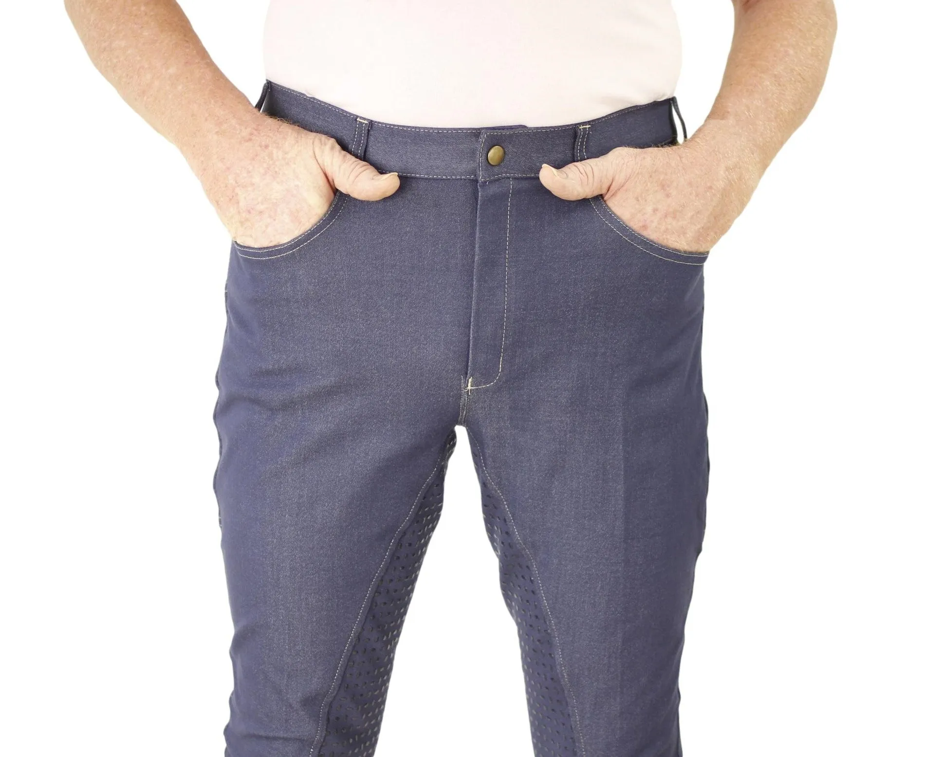 Men's Denim Breeches with silicone seat and phone pocket