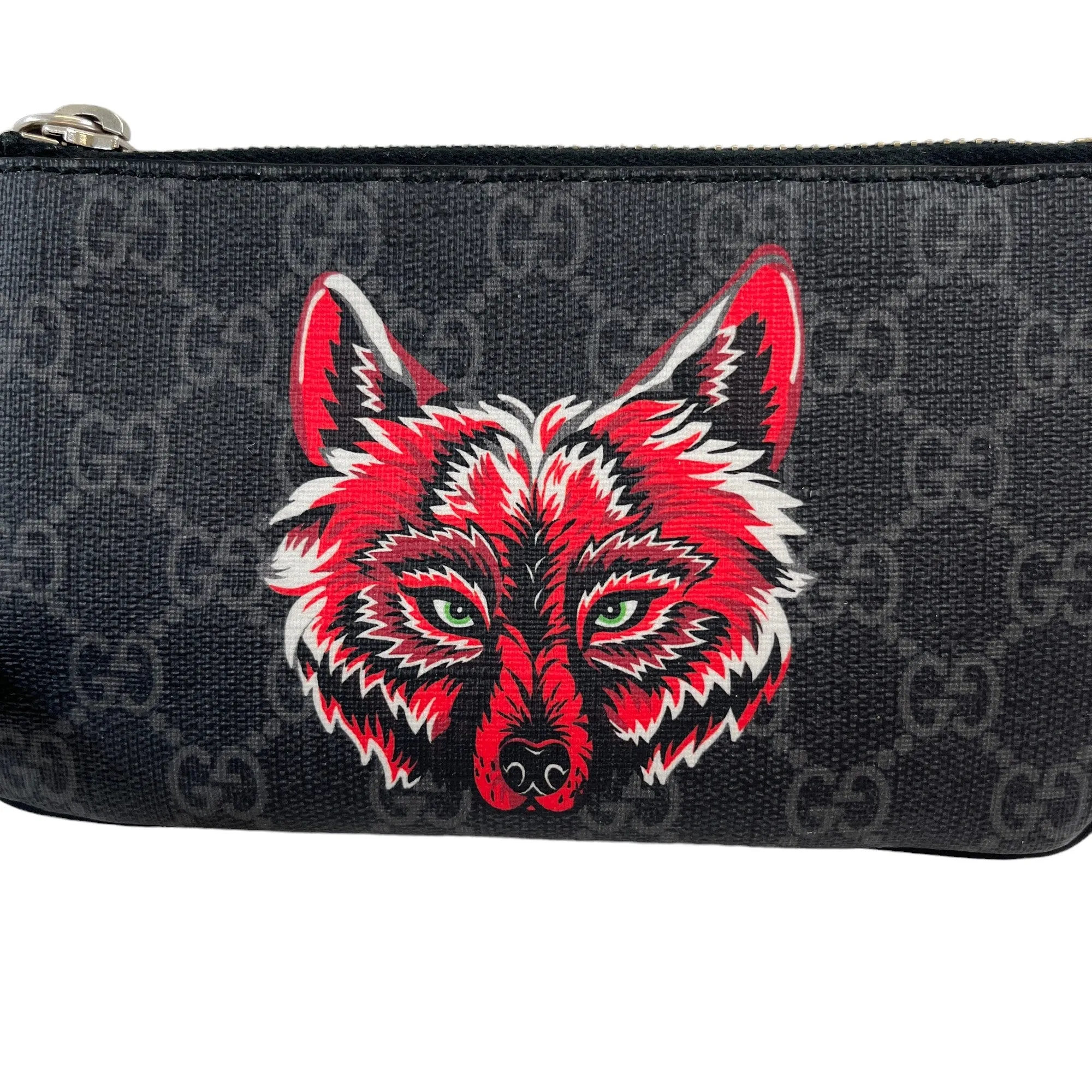 Men's Gg Supreme Canvas Wolf Wallet Black