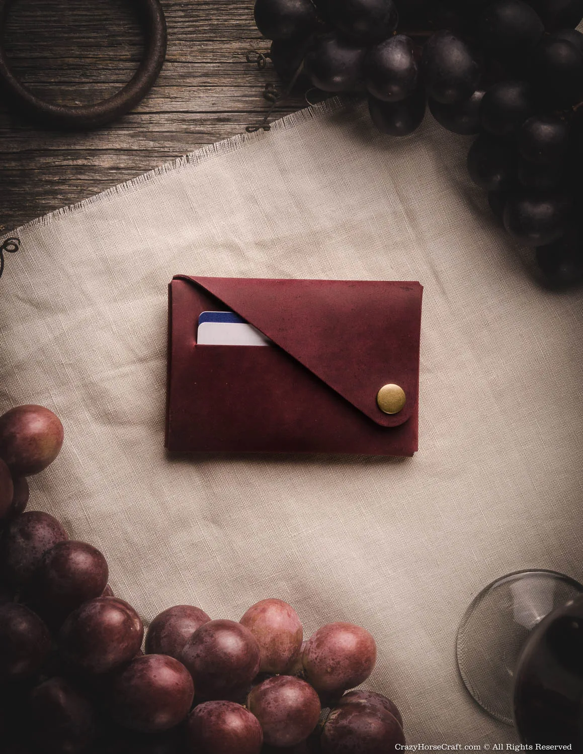 Minimalist leather wallet/card holder | Marsala Wine