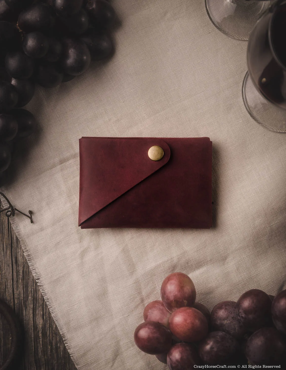 Minimalist leather wallet/card holder | Marsala Wine