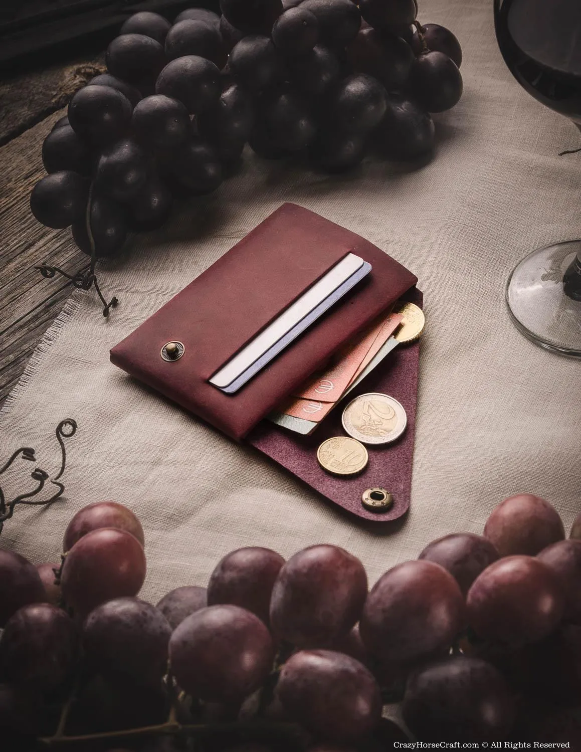 Minimalist leather wallet/card holder | Marsala Wine