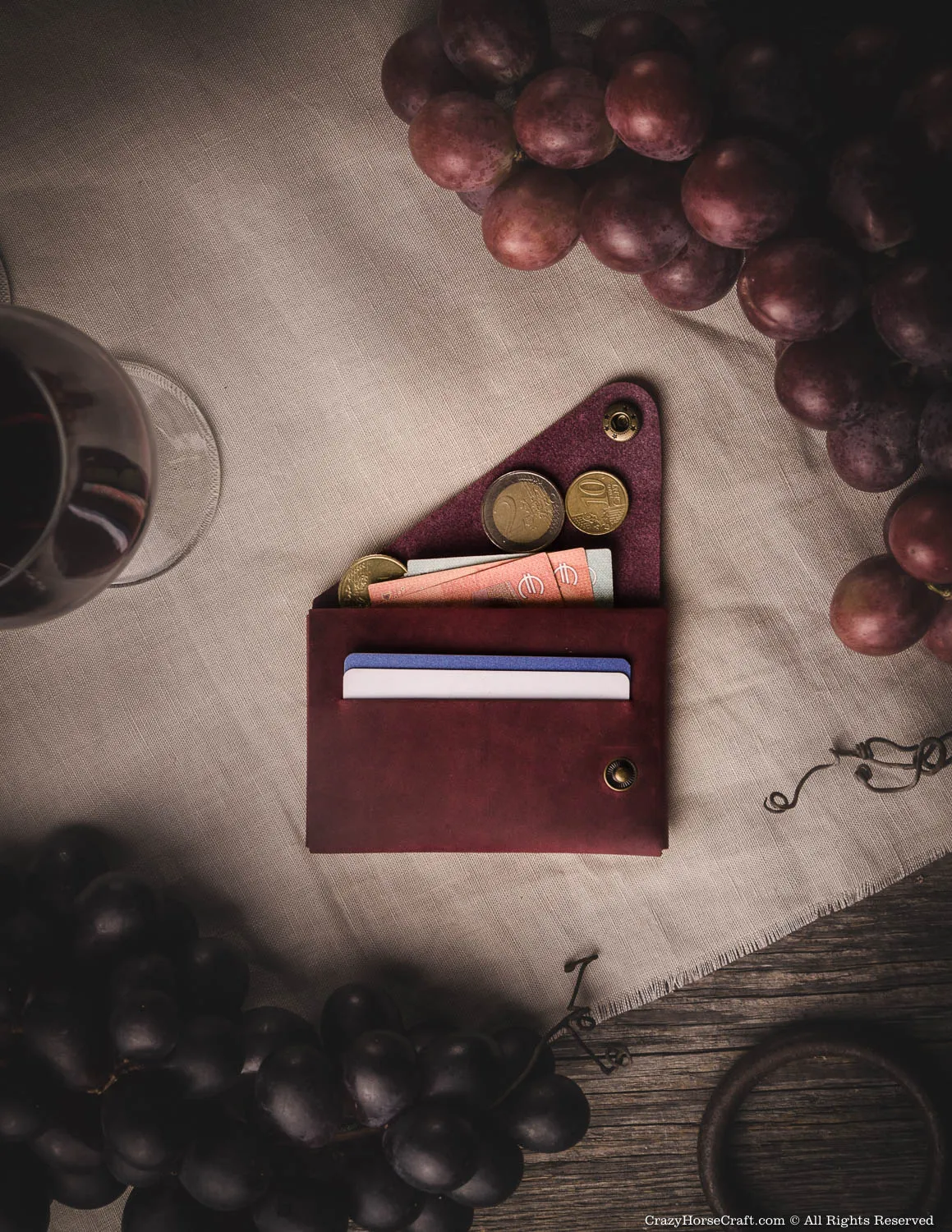 Minimalist leather wallet/card holder | Marsala Wine