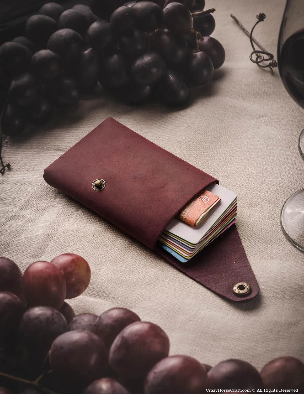 Minimalist leather wallet/card holder | Marsala Wine