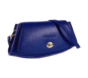 RB1009D | Borsa Donna a Spalla in Vera Pelle Made in Italy. Tracolla removibile. Attacchi con moschettoni in metallo Oro Lucido - Colore Blu - Dimensioni: cm 30 x 16 x 7