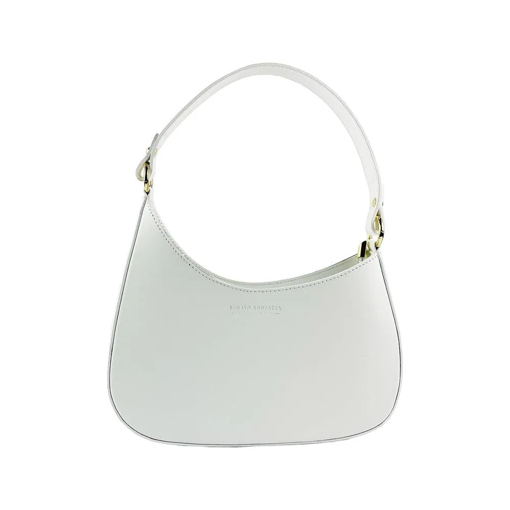 RB1013W | Borsa Donna a spalla e Tracolla removibili in Vera Pelle Made in Italy. Attacchi con moschettoni in metallo Oro Lucido - Colore Bianco - Dimensioni: cm 28 x 6 x 25   12 (manico)